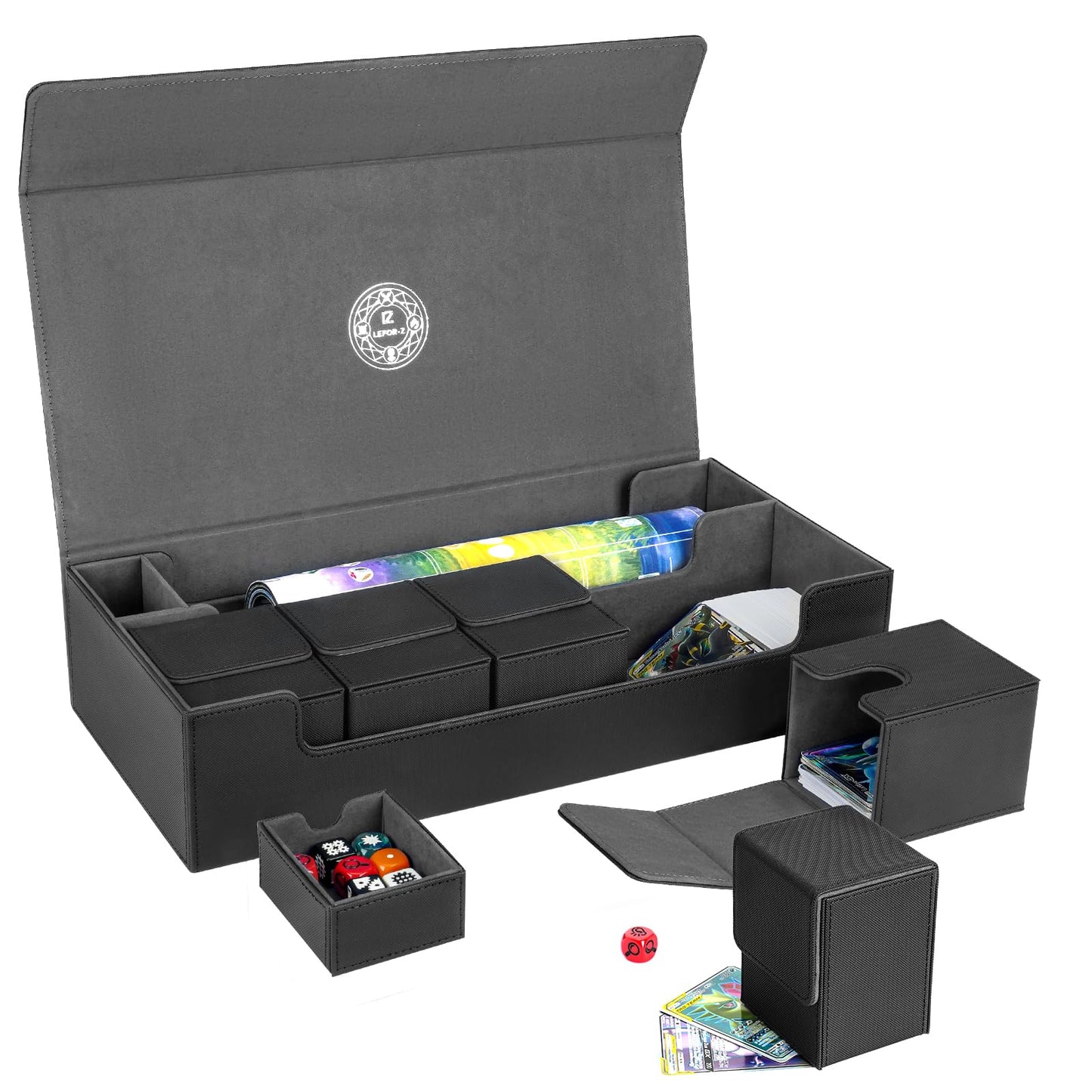LEFOR·Z 6 in1 Card Deck Box Set – X-Large Premium Storage Case for MTG/TCG/Yugioh (Black & Grey)