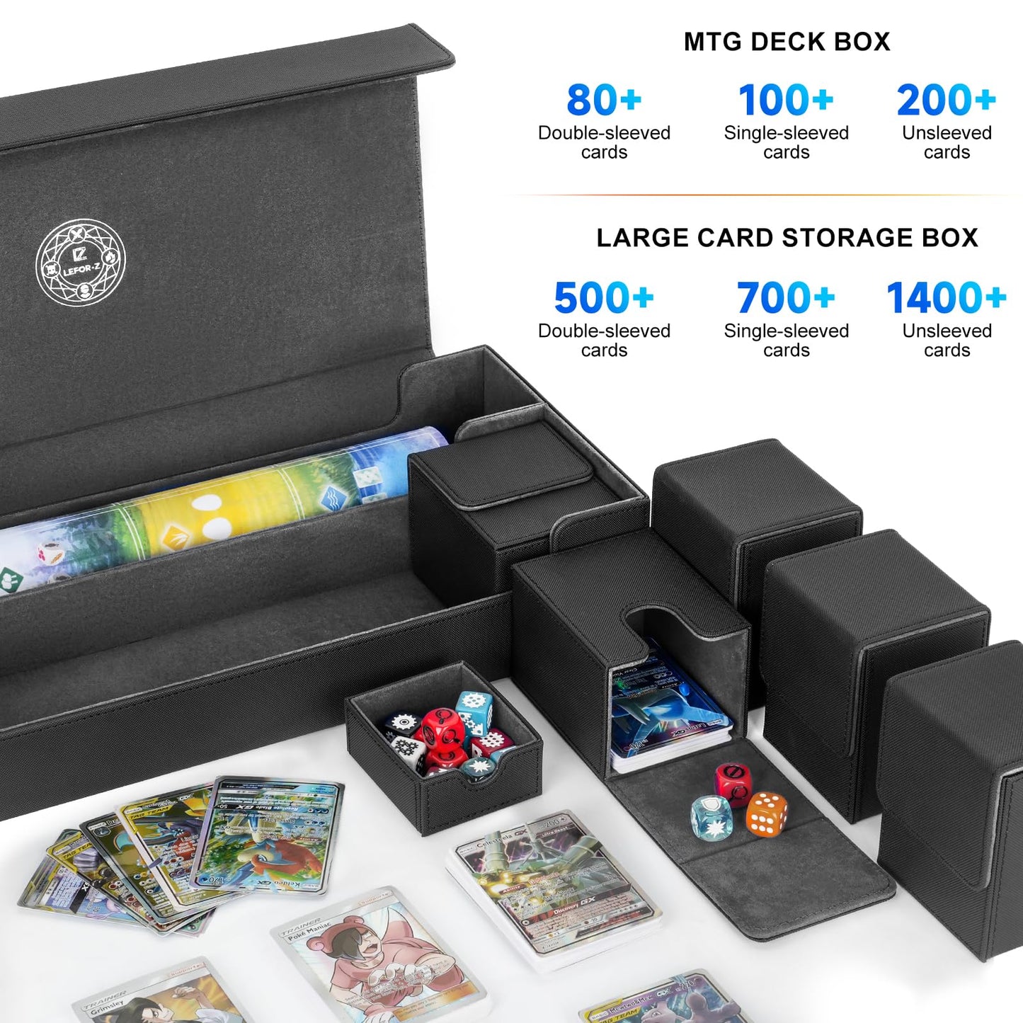 LEFOR·Z 6 in1 Card Deck Box Set – X-Large Premium Storage Case for MTG/TCG/Yugioh (Black & Grey)