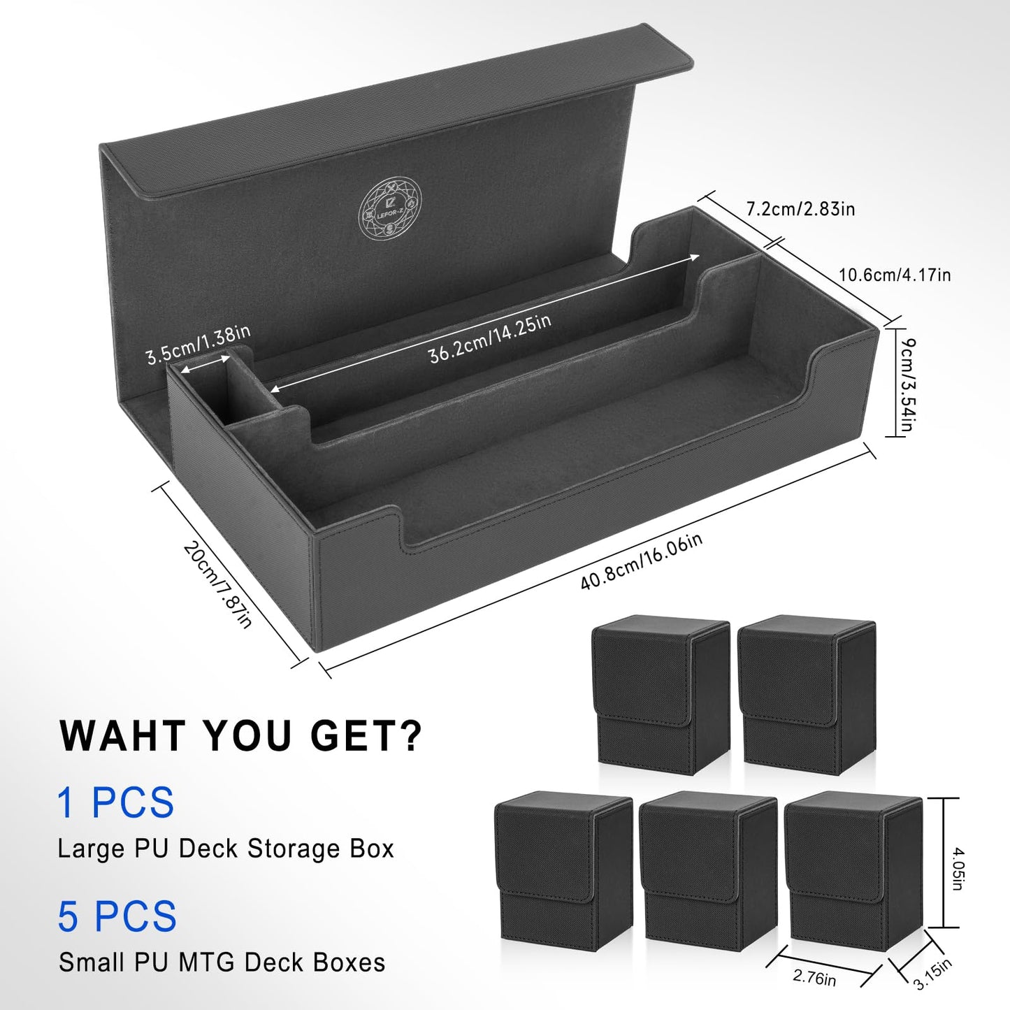 LEFOR·Z 6 in1 Card Deck Box Set – X-Large Premium Storage Case for MTG/TCG/Yugioh (Black & Grey)