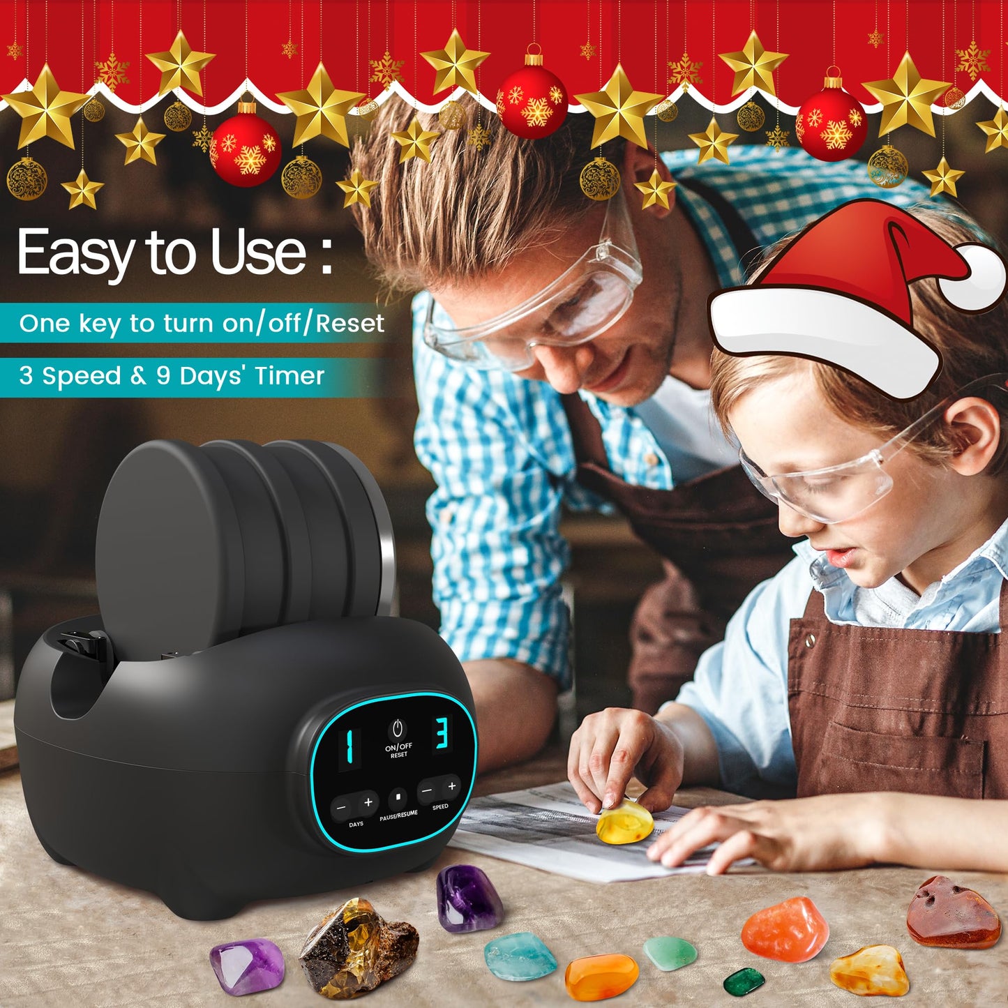 Lefree Store Rock Tumbler Kit for Adults & Kids – 3LB Leak-Proof Barrel, 1LB Rough Rocks, 4 Grits | STEM Christmas Gift