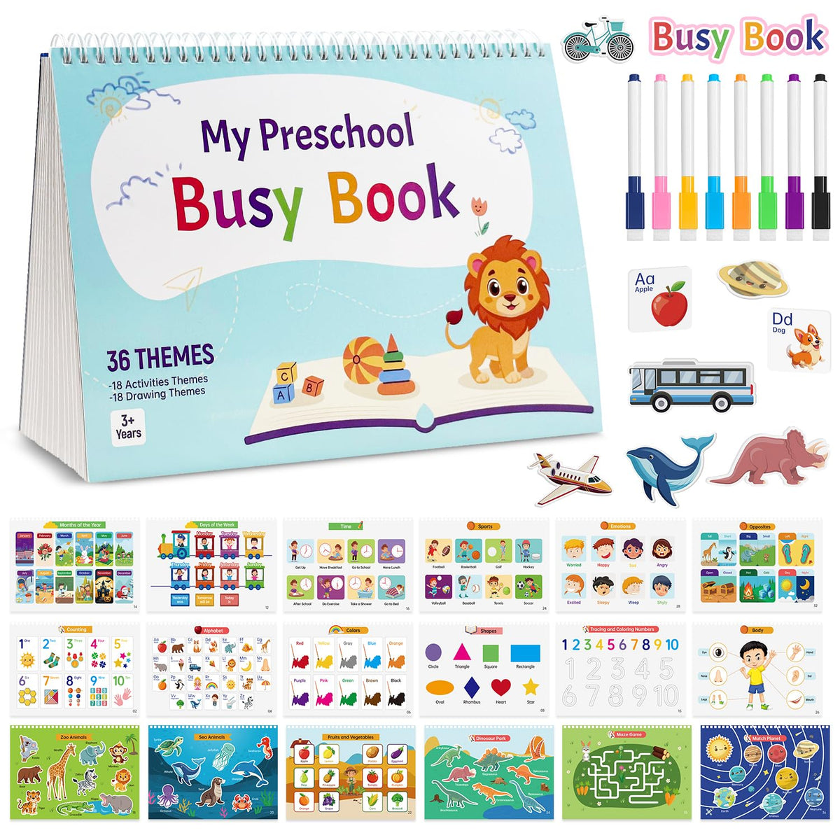 LeftBC Busy Book for Toddlers by Justification – 36 Themed Preschool Activities
