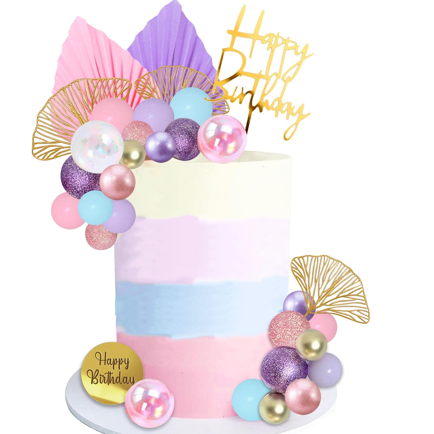 LEFUBABY Pink Purple Blue Ball Cake Toppers – Mermaid Birthday & Boho Wedding Decor