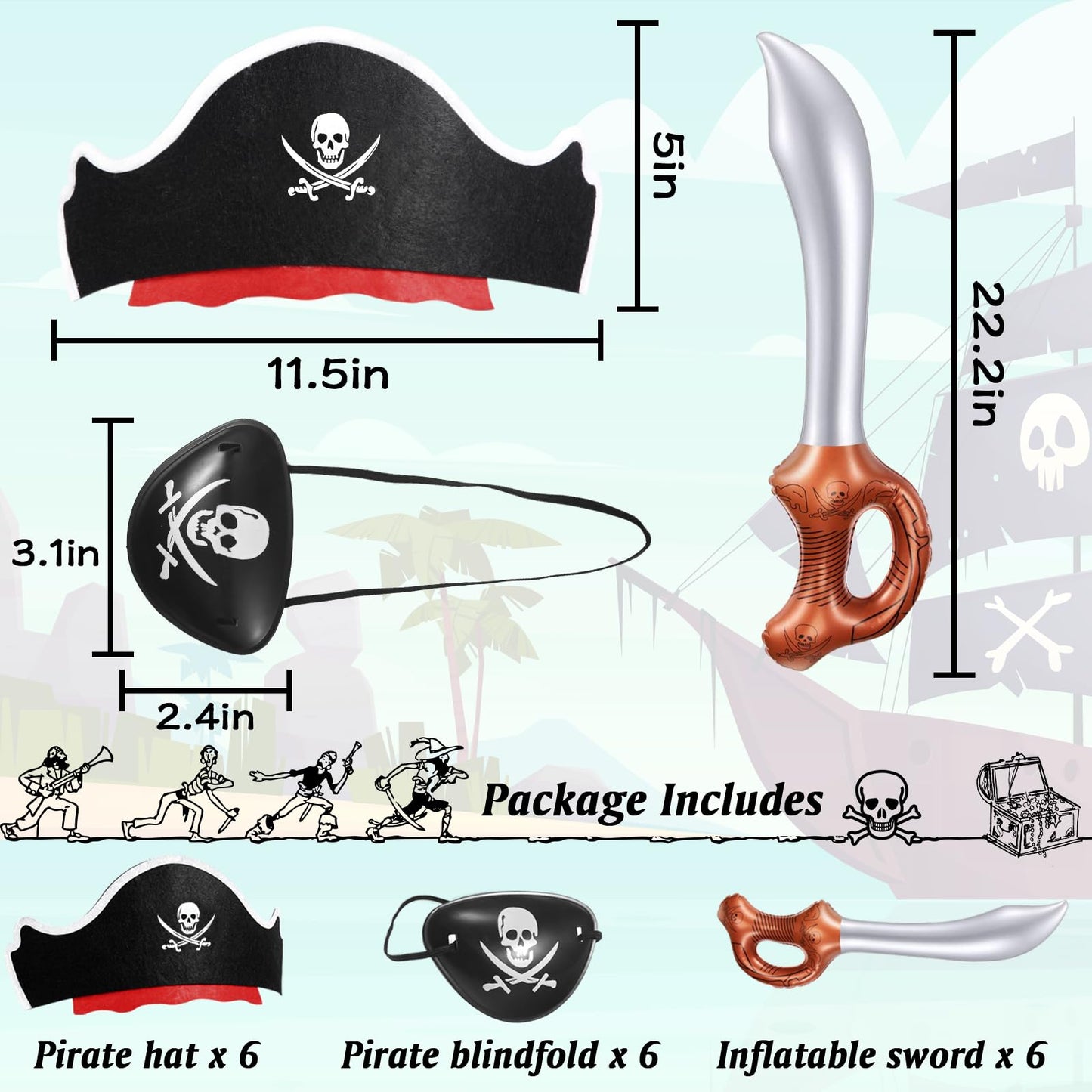 Legigo 18 Pcs Funny Pirate Party Set – Hats, Eye Patches & Inflatable Swords