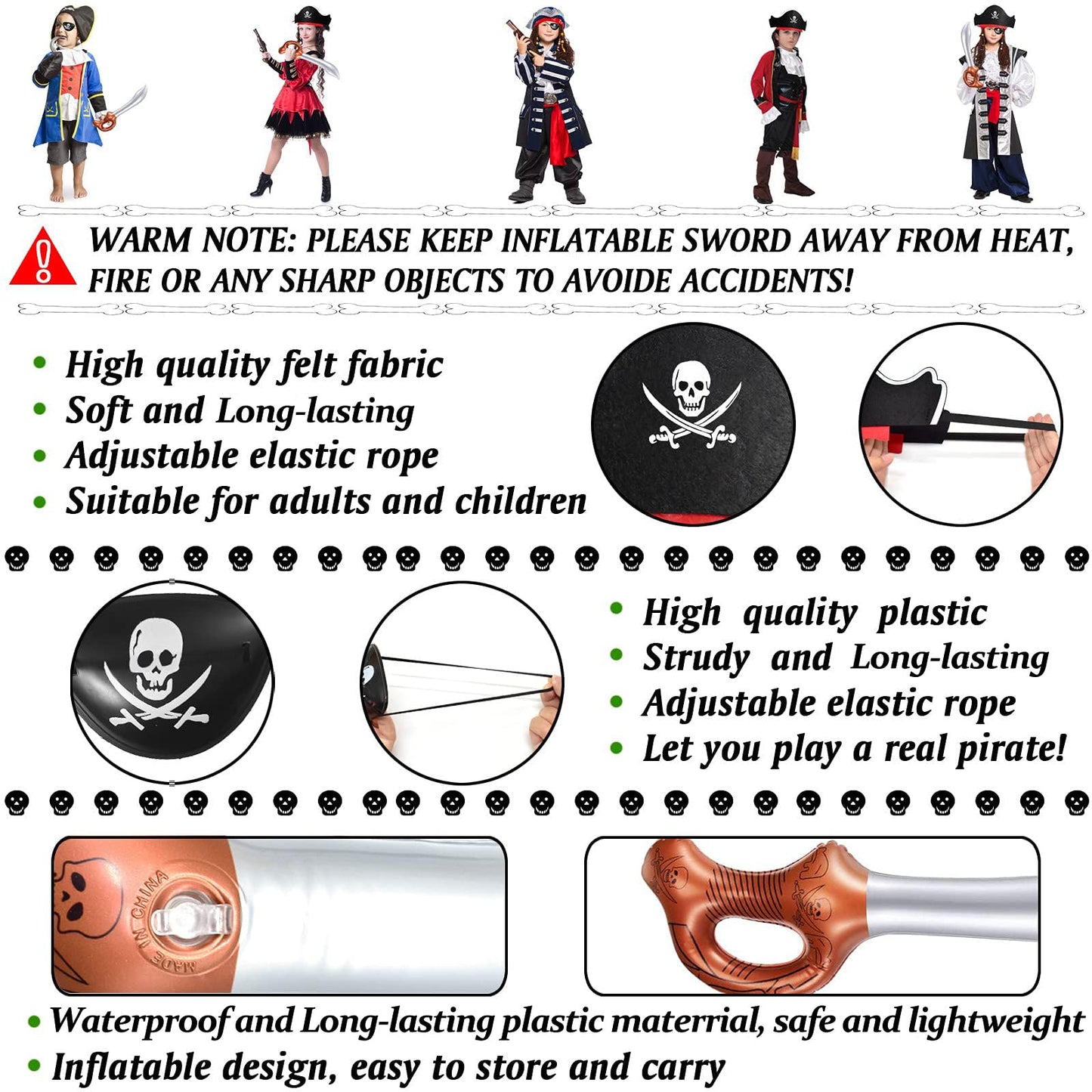Legigo 18 Pcs Funny Pirate Party Set – Hats, Eye Patches & Inflatable Swords