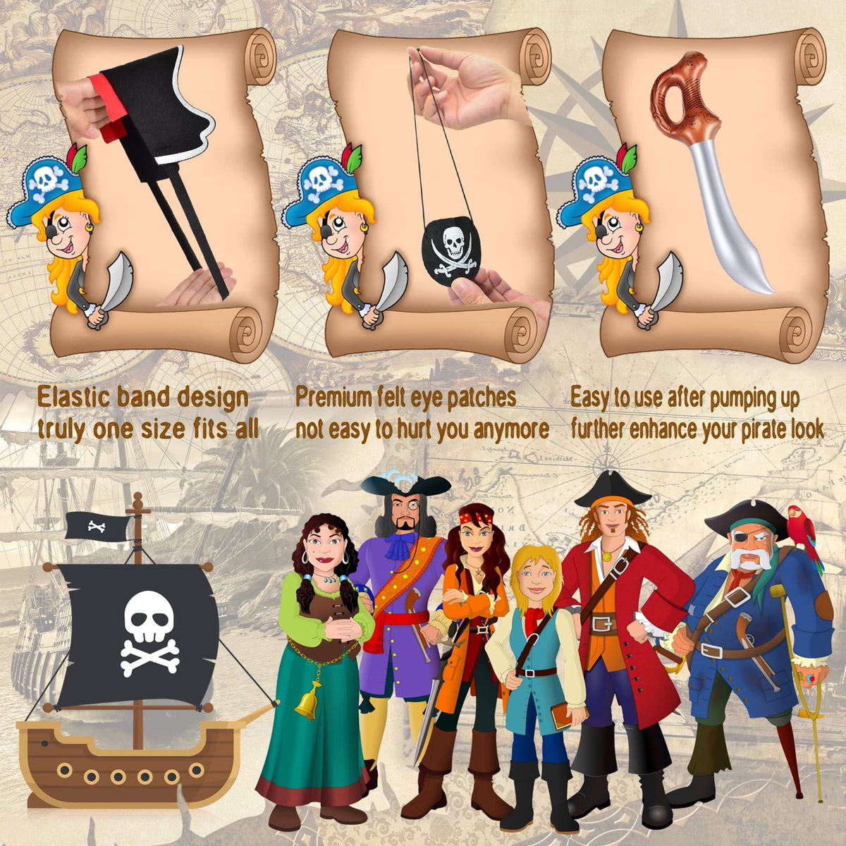 Legigo 72-Piece Pirate Party Set – Hats, Eye Patches & Inflatable Swords