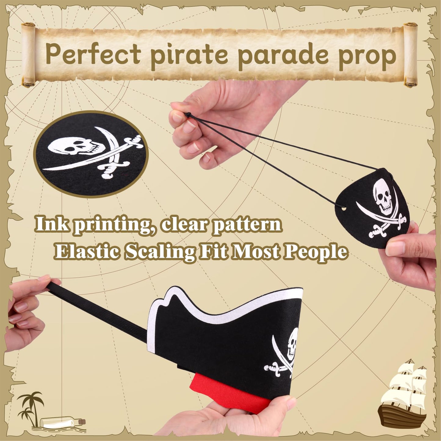 Legigo 12 Pcs Pirate Hat with Eye Mask – Classic Costume Accessories for Pirate Party (Black)