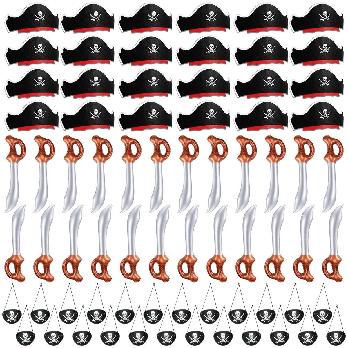 Legigo 72-Piece Pirate Party Set – Hats, Eye Patches & Inflatable Swords