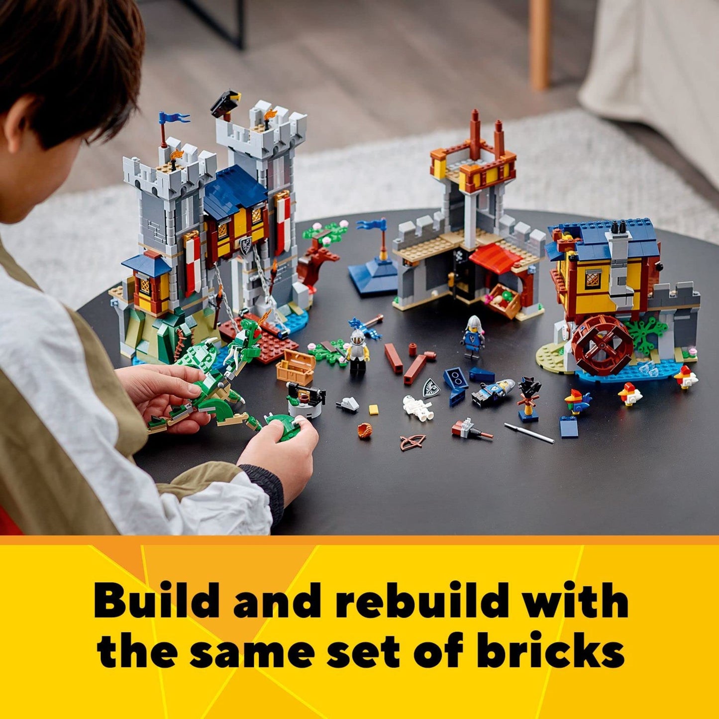 LEGO Creator 3in1 Medieval Castle 31120 – Build, Rebuild & Explore with Dragon, Catapult & Marketplace