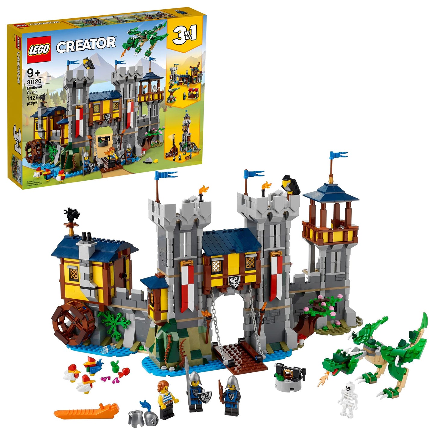 LEGO Creator 3in1 Medieval Castle 31120 – Build, Rebuild & Explore with Dragon, Catapult & Marketplace