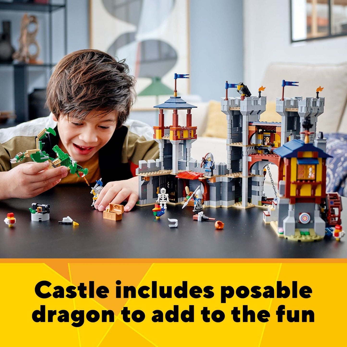 LEGO Creator 3in1 Medieval Castle 31120 – Build, Rebuild & Explore with Dragon, Catapult & Marketplace