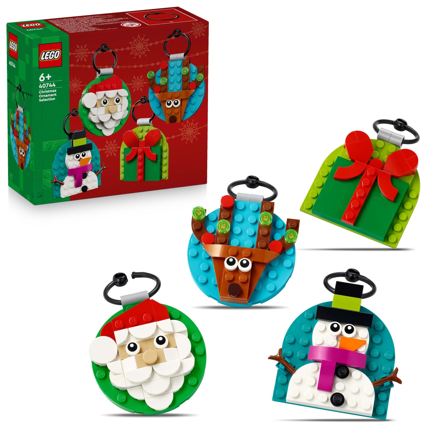 LEGO 40744 Christmas Ornaments Selection – 4 Buildable Tree Decorations for Kids 6+