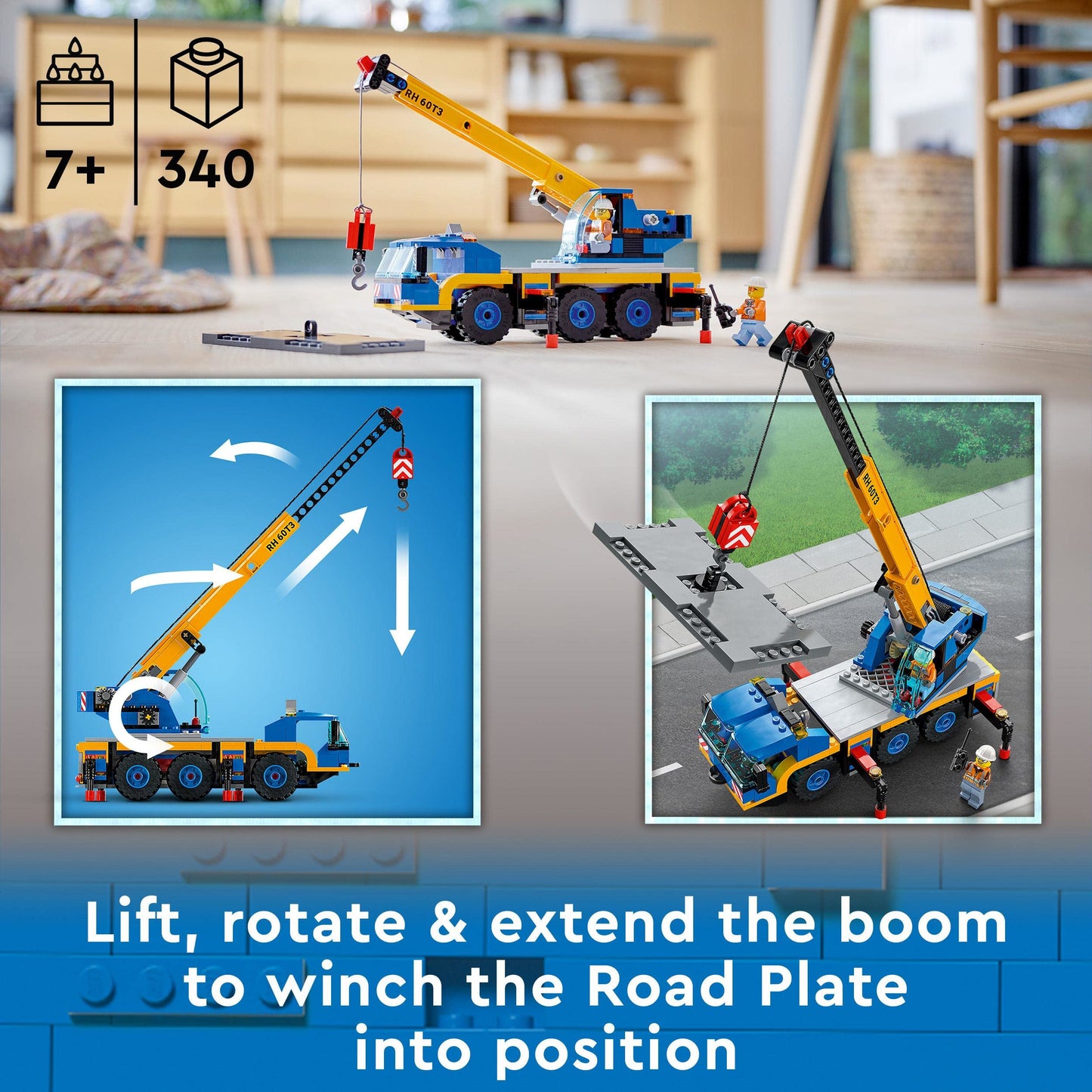 LEGO City 60324 Off-Road Crane: Buildable Crane Truck Toy for 7+ | Road Plate & Minifigs
