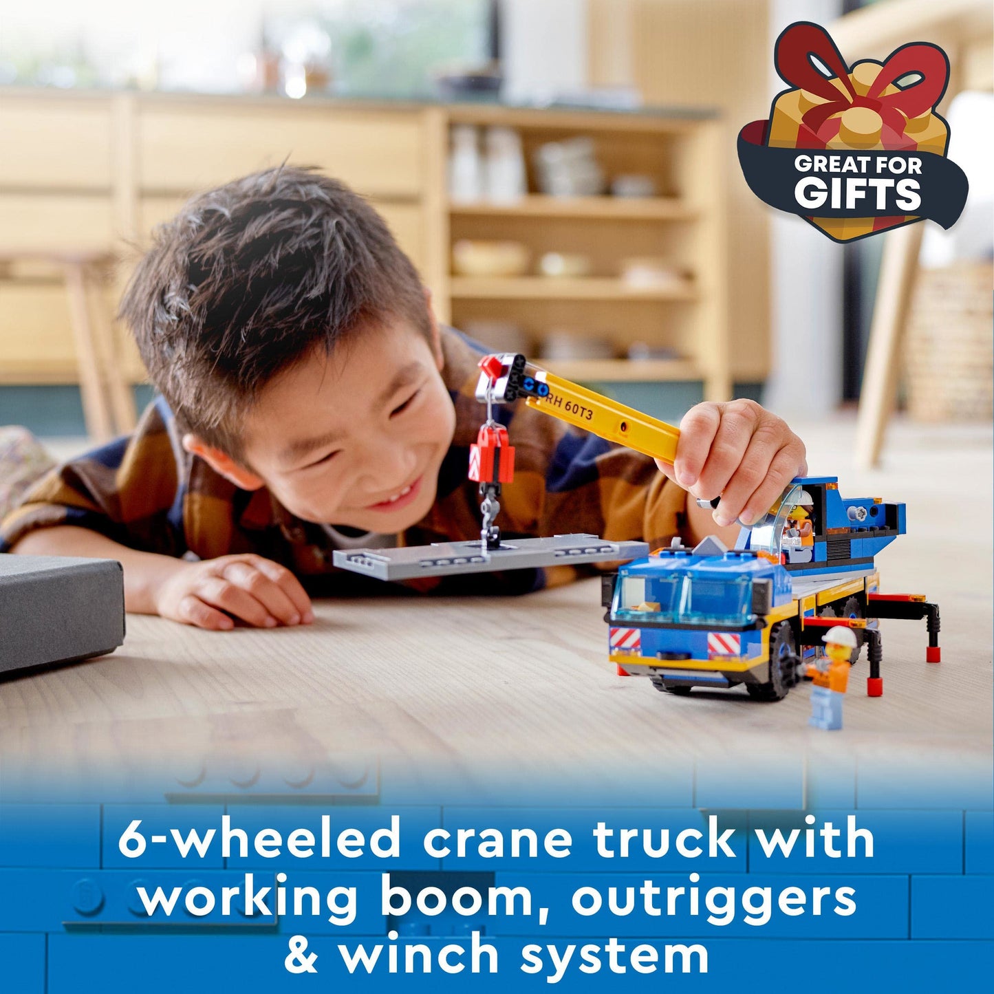 LEGO City 60324 Off-Road Crane: Buildable Crane Truck Toy for 7+ | Road Plate & Minifigs