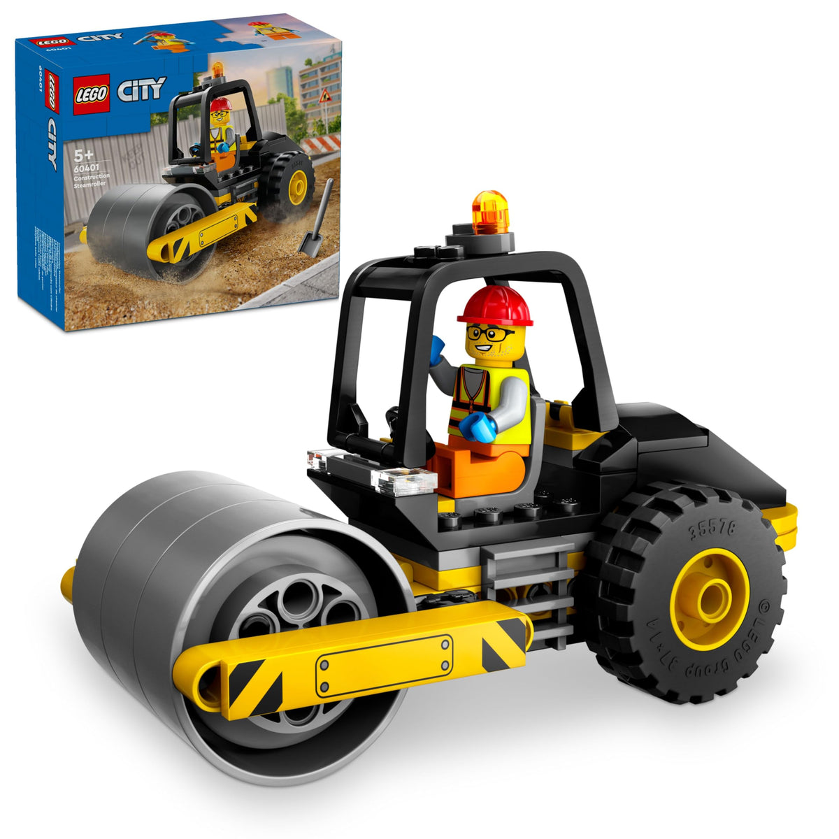 LEGO 60401 City Road Roller – Coarse Tyres, Driver Cabin & Minifigure