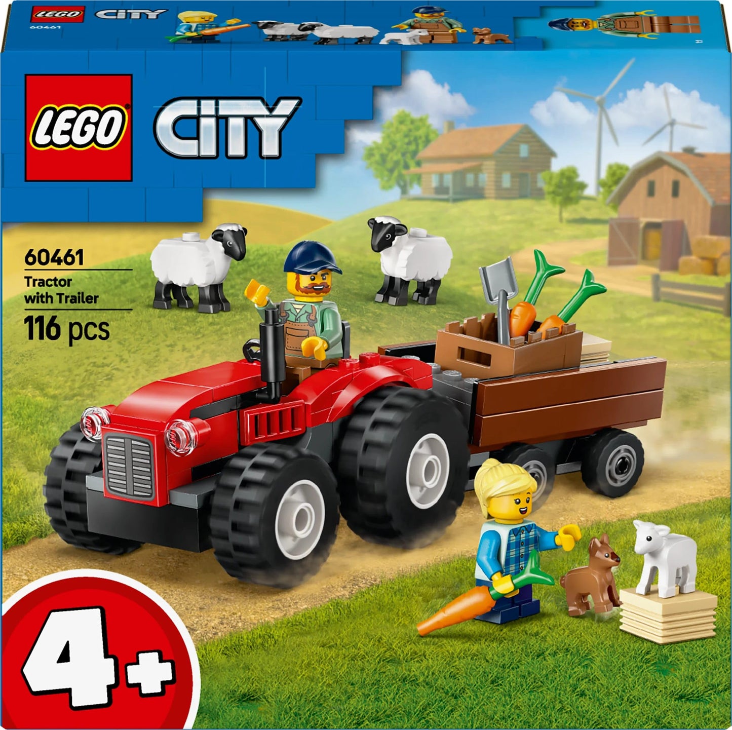 LEGO City 60461 Red Tractor and Sheep on the Ranch – Farm Play Set for Kids 4+
