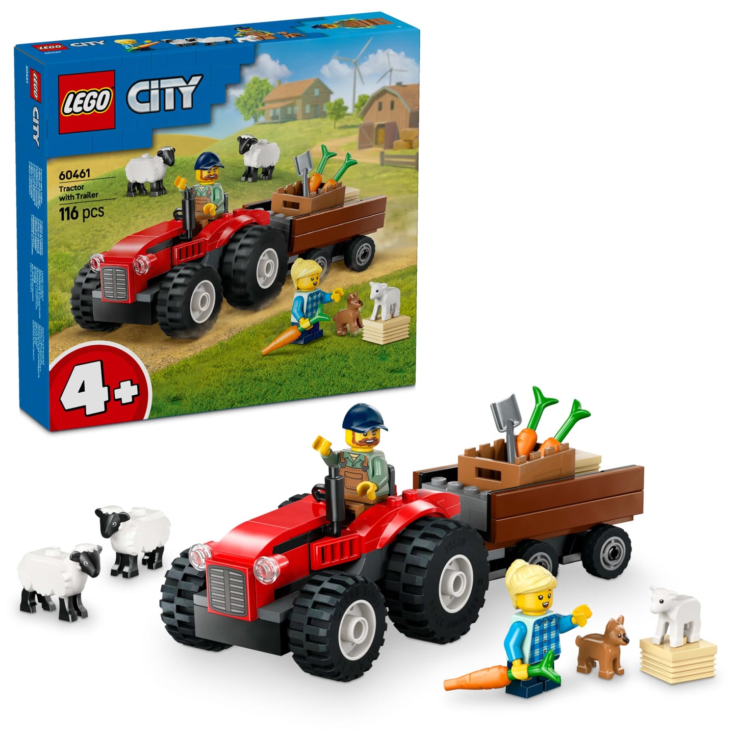 LEGO City 60461 Red Tractor and Sheep on the Ranch – Farm Play Set for Kids 4+