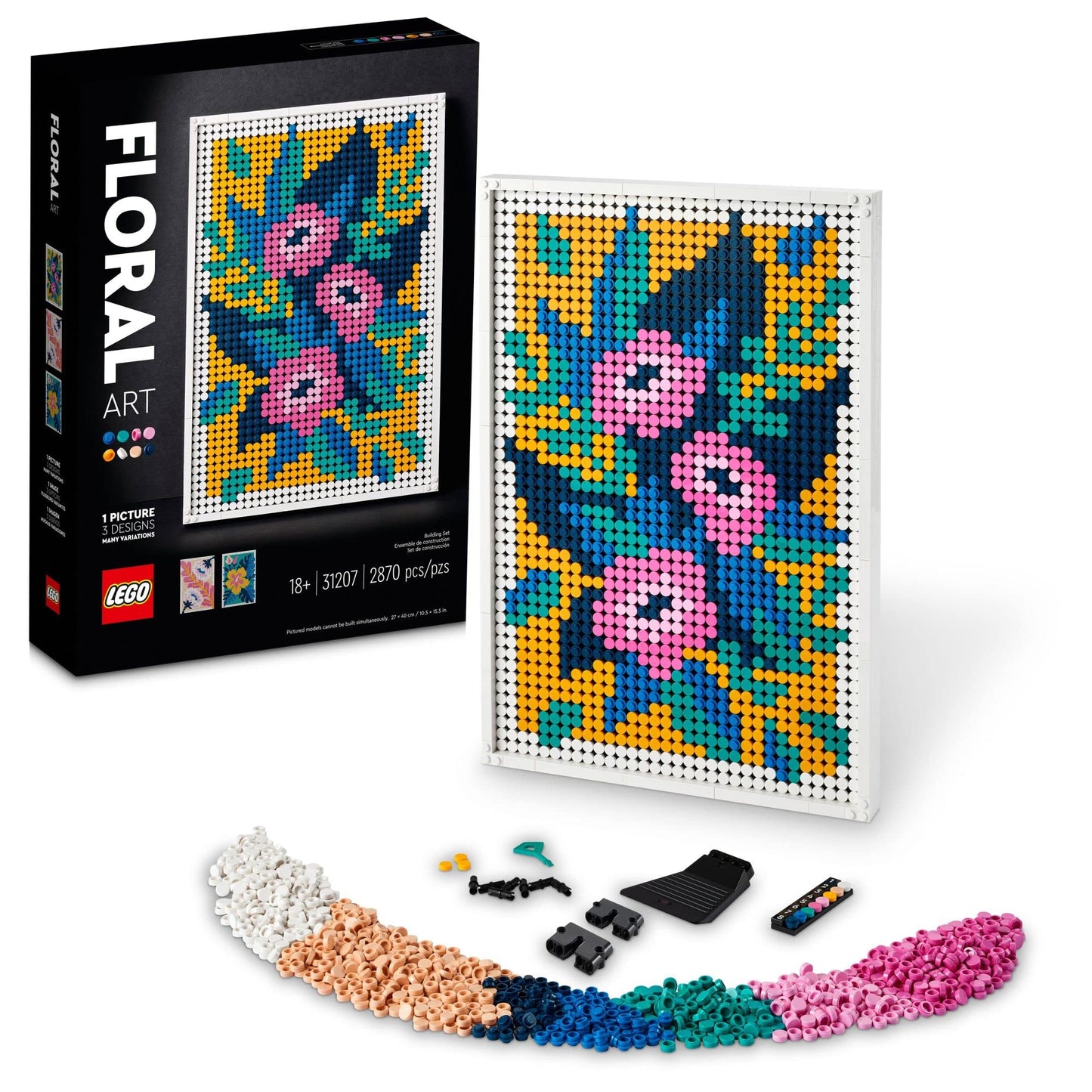 LEGO Art Floral Art 31207 | 3-in-1 Flower Pictures Wall Art Kit for Adults