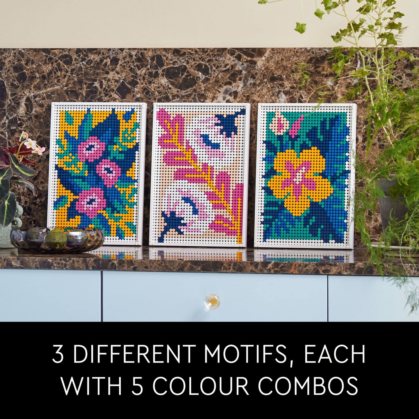 LEGO Art Floral Art 31207 | 3-in-1 Flower Pictures Wall Art Kit for Adults