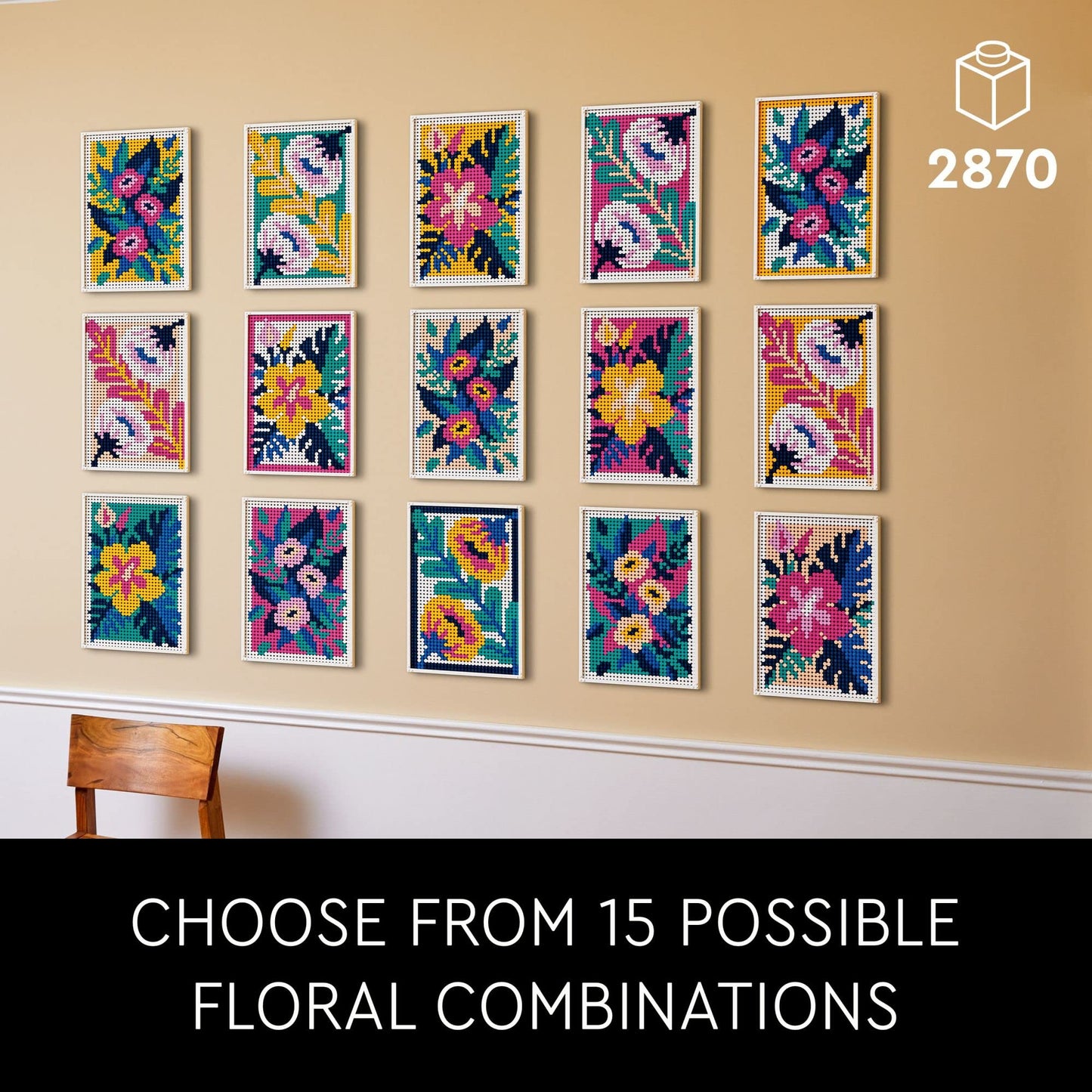 LEGO Art Floral Art 31207 | 3-in-1 Flower Pictures Wall Art Kit for Adults