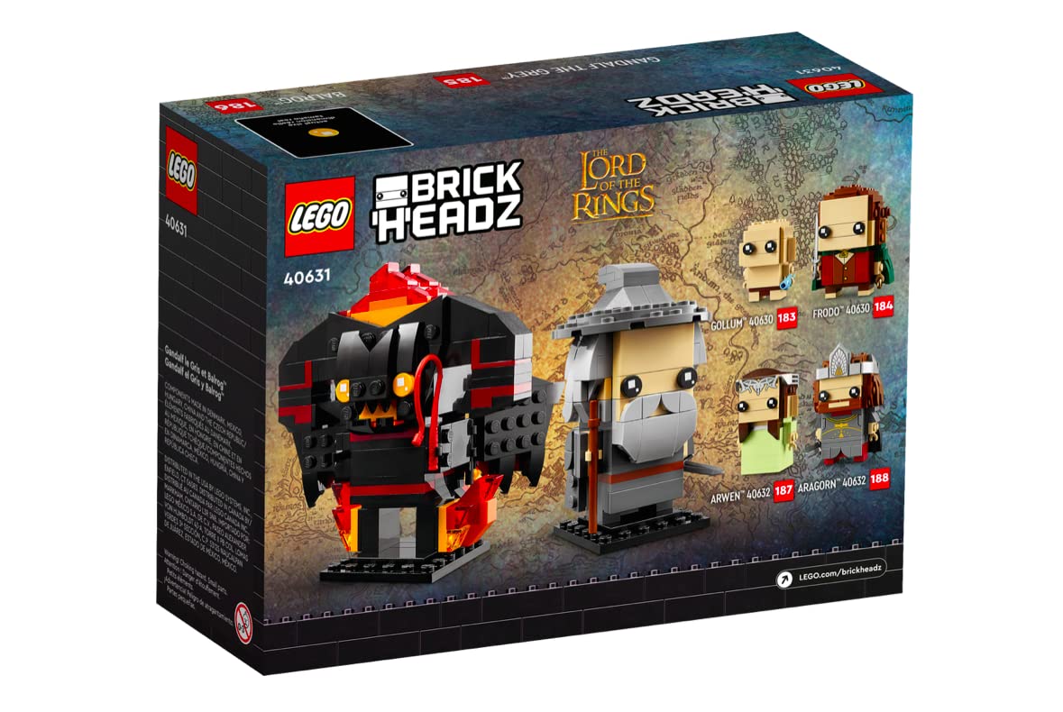 LEGO BrickHeadz Gandalf the Grey and Balrog (40631) Set – Buildable Lord of the Rings Figures