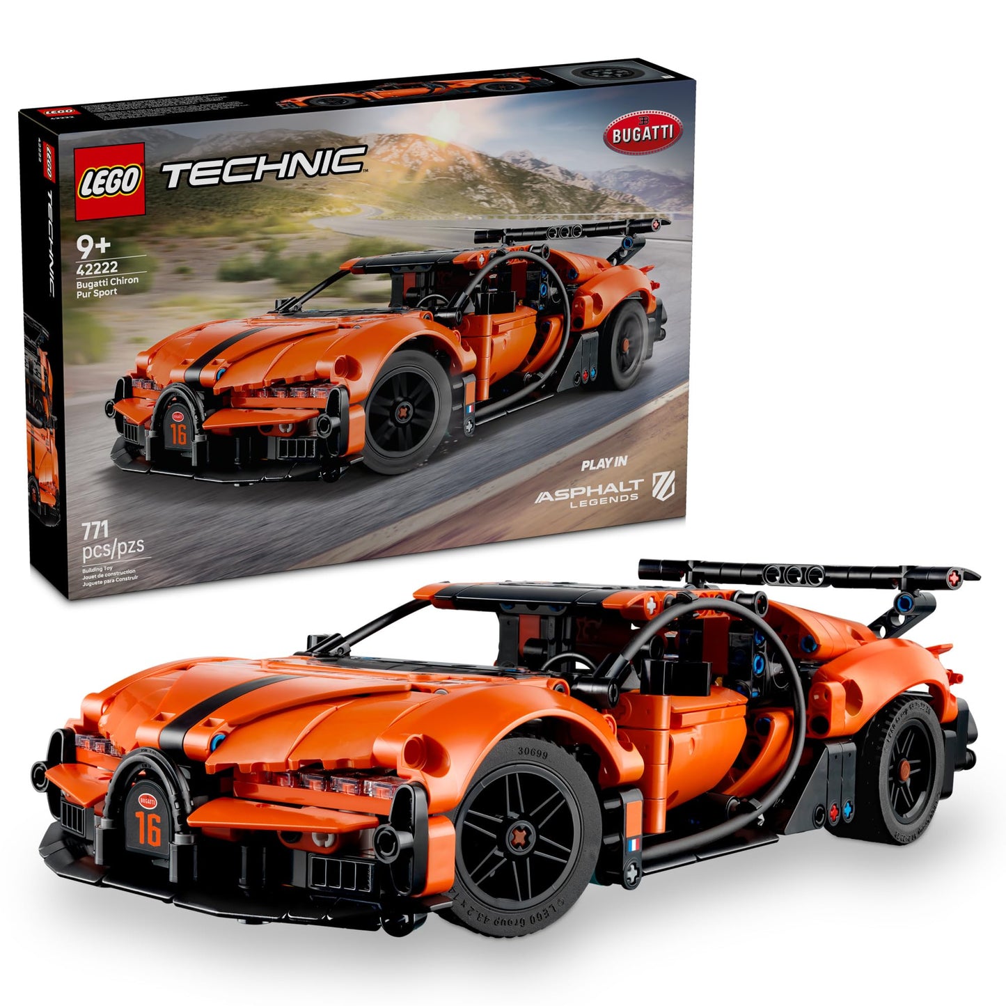 LEGO Technic Bugatti Chiron Pur Sport Hypercar Building Toy (42222) – Realistic Steering, W16 Engine, 771 Pieces