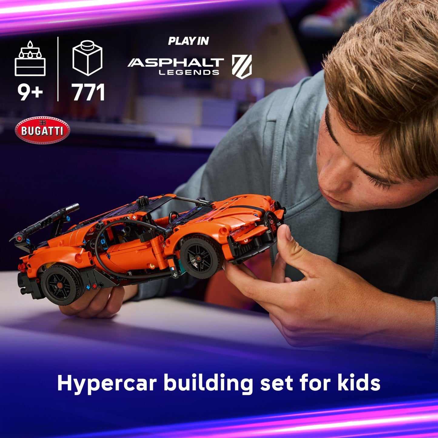 LEGO Technic Bugatti Chiron Pur Sport Hypercar Building Toy (42222) – Realistic Steering, W16 Engine, 771 Pieces