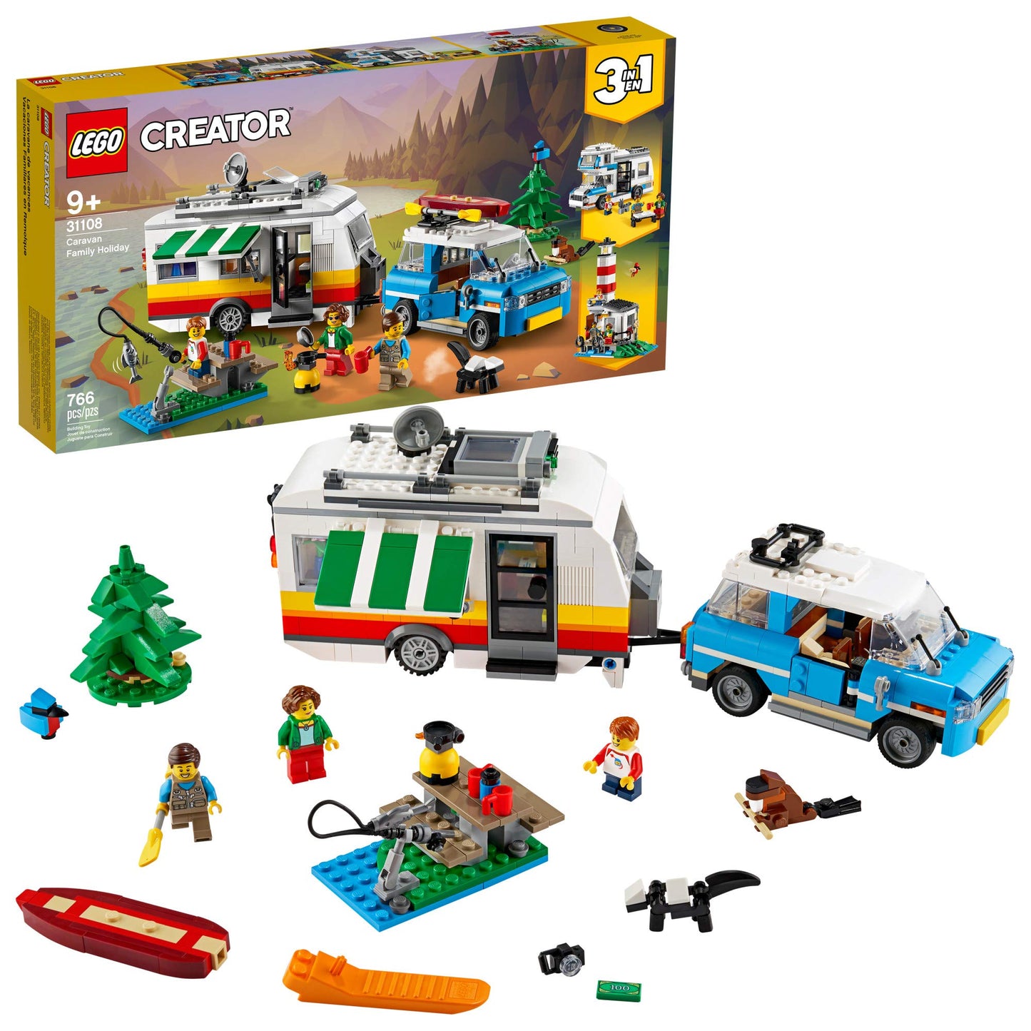 LEGO Creator 3in1 Caravan Family Holiday 31108 – 766-Piece Camping Adventure Build