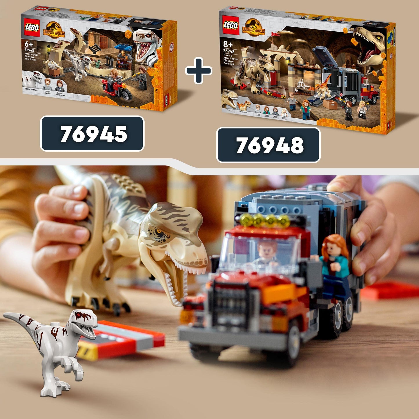 LEGO 76948 Jurassic World T. Rex & Atrociraptor Dinosaur Escape Set with Truck — 4 Minifigures, 8+