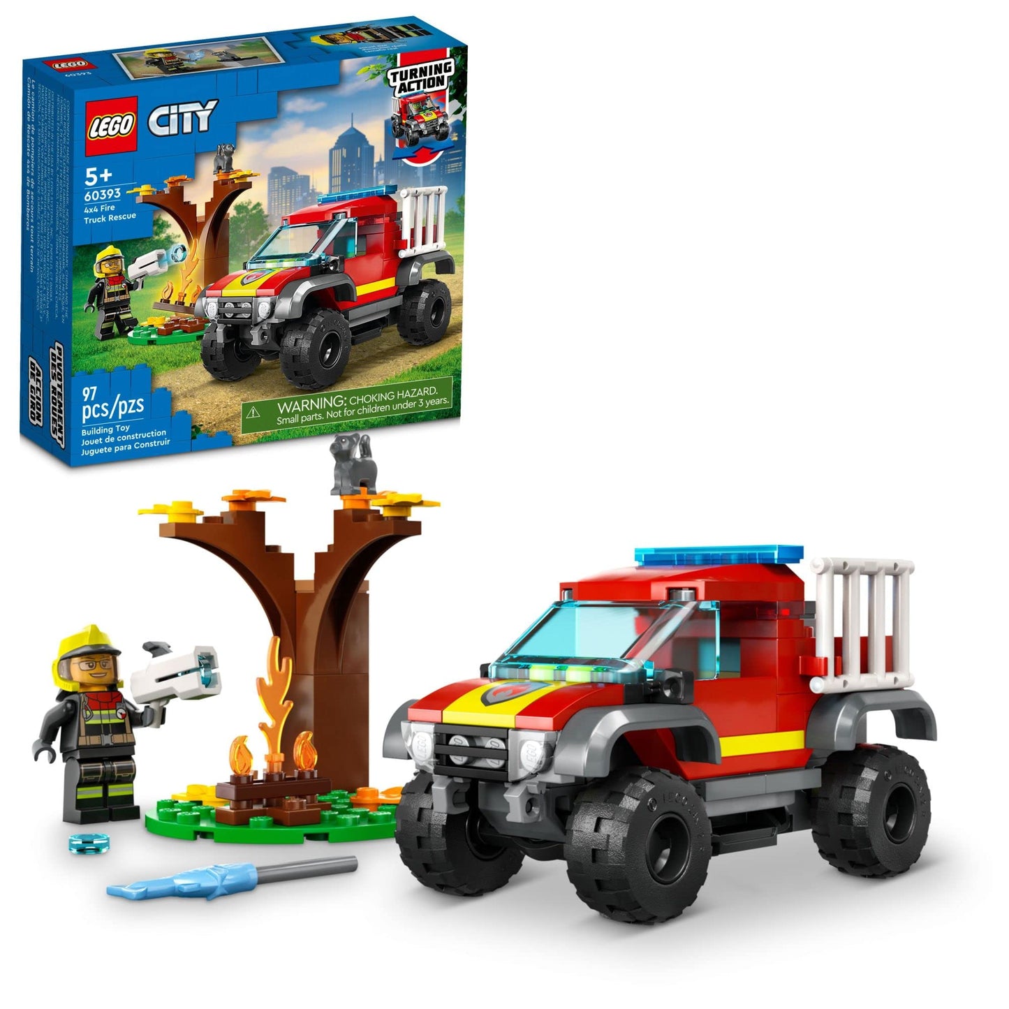 LEGO City 60393 4x4 Fire Engine Rescue – Firefighter Minifigure & Cat Playset
