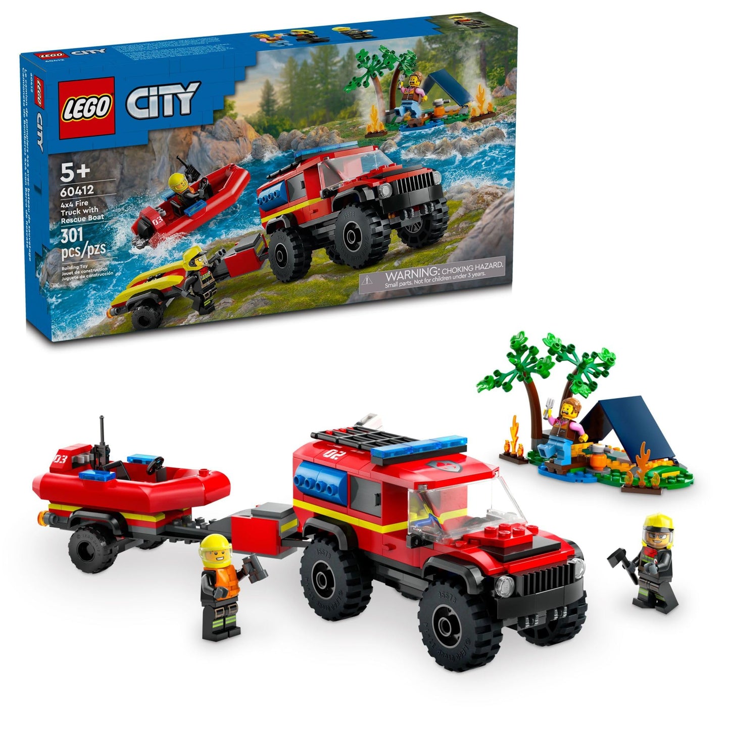 LEGO City 4x4 Fire Truck with Rescue Boat (60412) – Pretend Play Toy for Kids 5+
