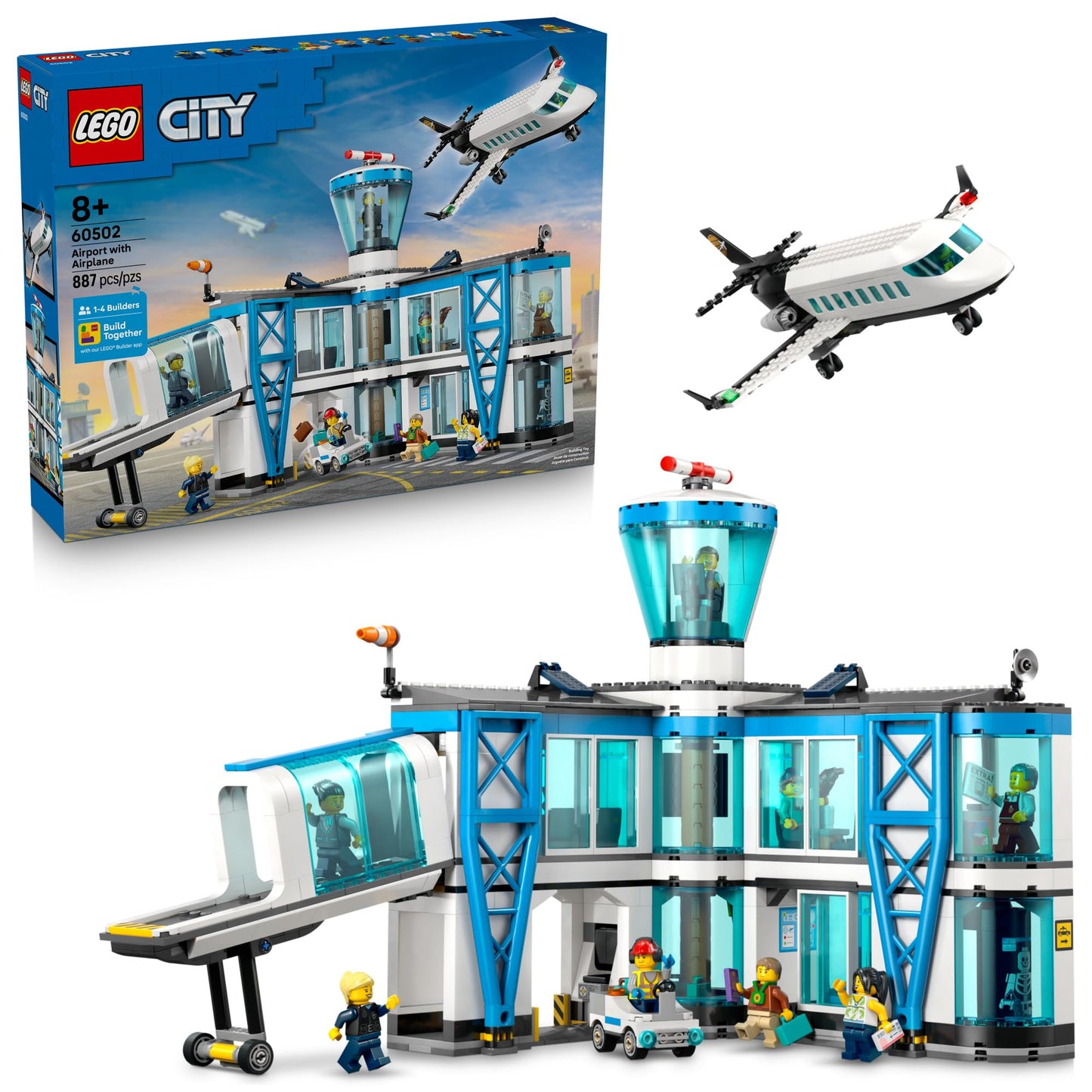 LEGO City Airport with Airplane (60502) – Building Toy for Kids 8+ with 9 Minifigures