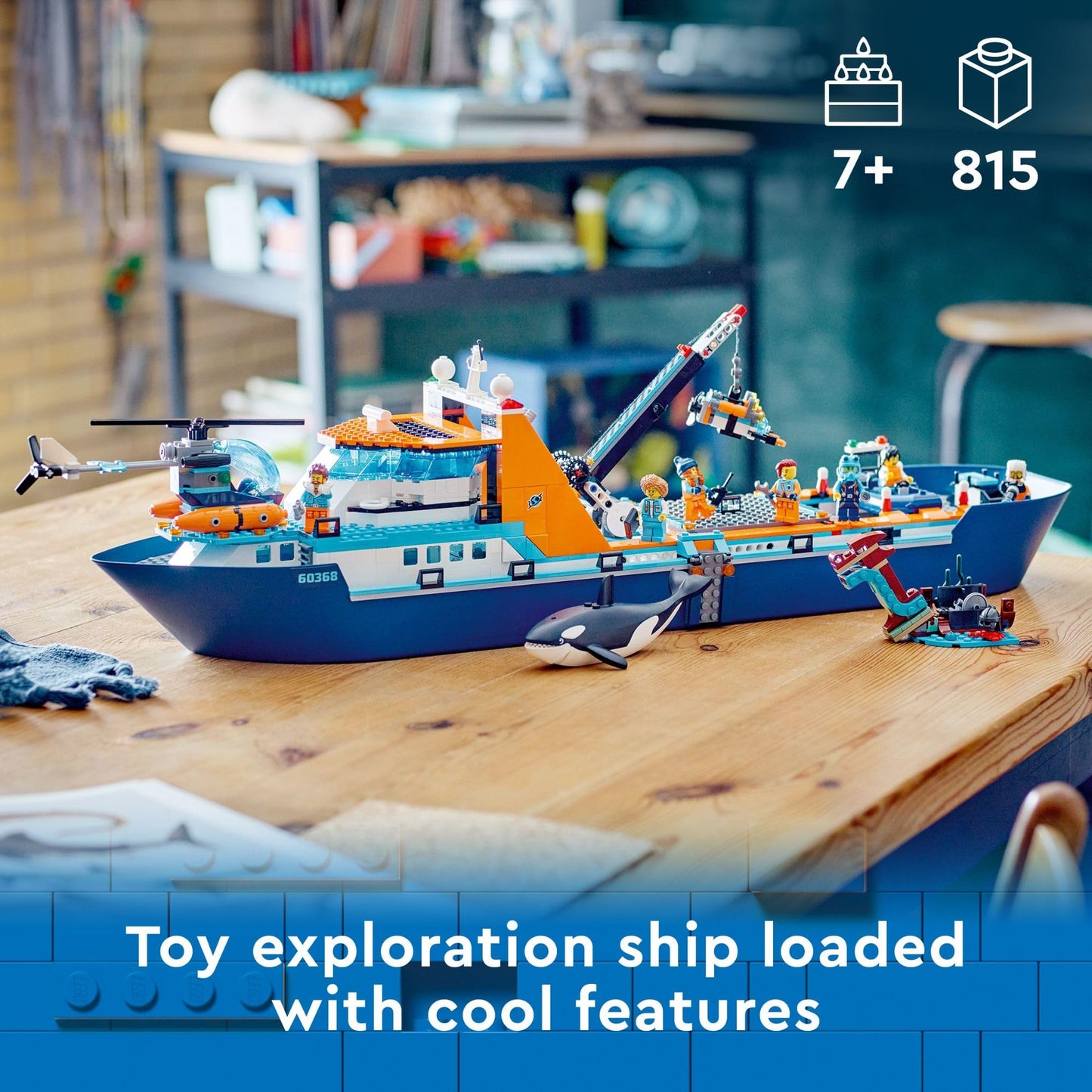 LEGO City Arctic Explorer Ship 60368 | 815-Piece Ocean Adventure Set with Helicopter, ROV Sub & Viking Shipwreck