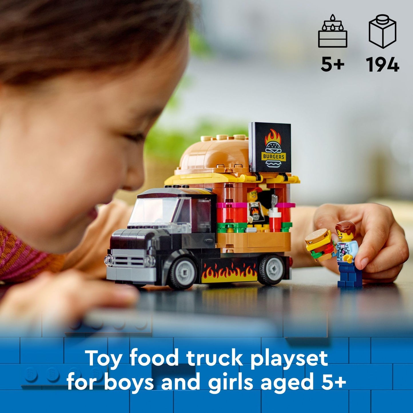 LEGO City Burger Truck 60404 | Imaginative Food Van Playset for Kids 5+