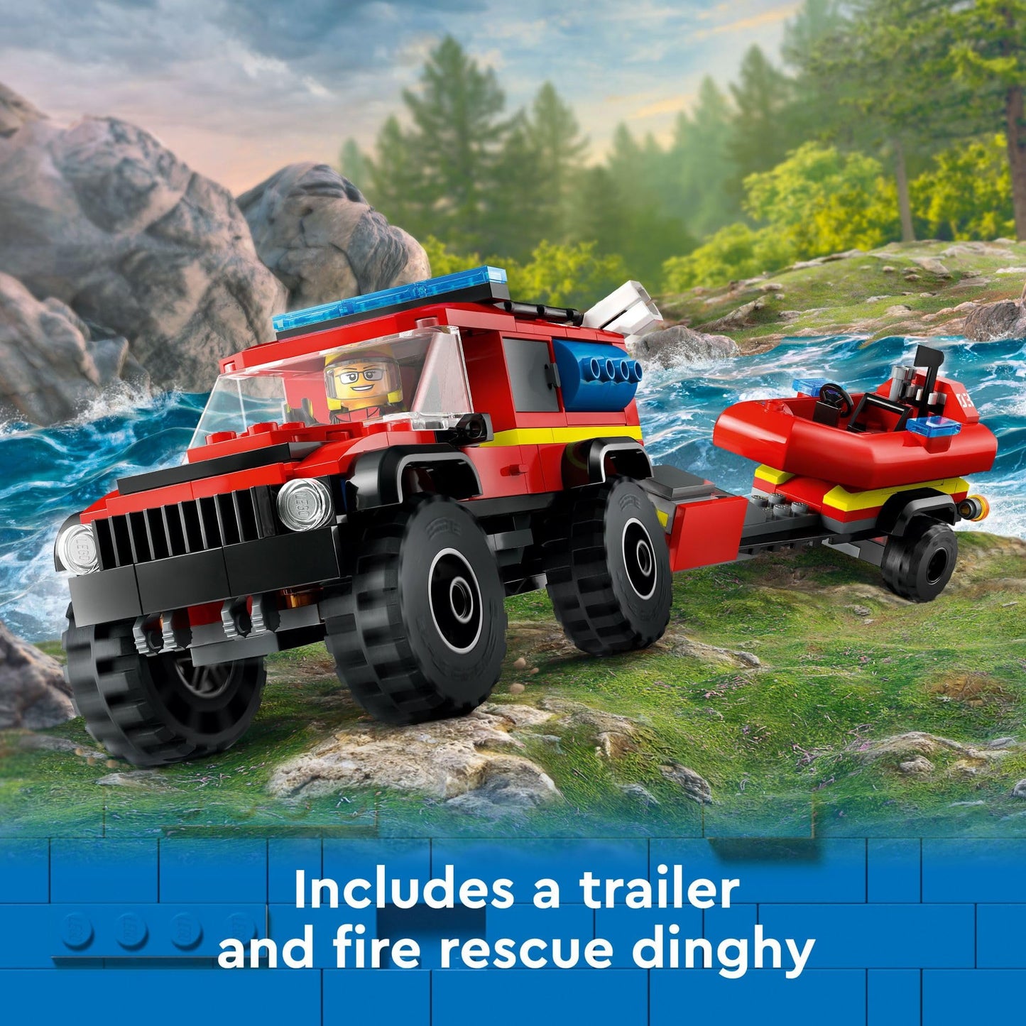 LEGO City 4x4 Fire Truck with Rescue Boat (60412) – Pretend Play Toy for Kids 5+