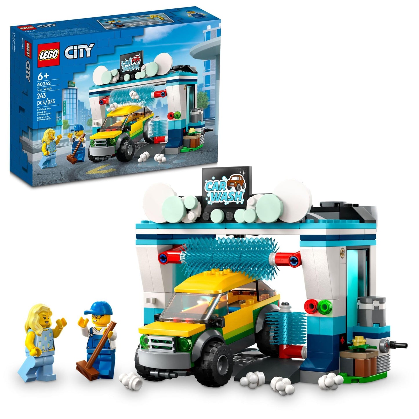 LEGO City Car Wash 60362 Building Toy Set – 243 Pieces, 2 Minifigs, Spinnable Brushes