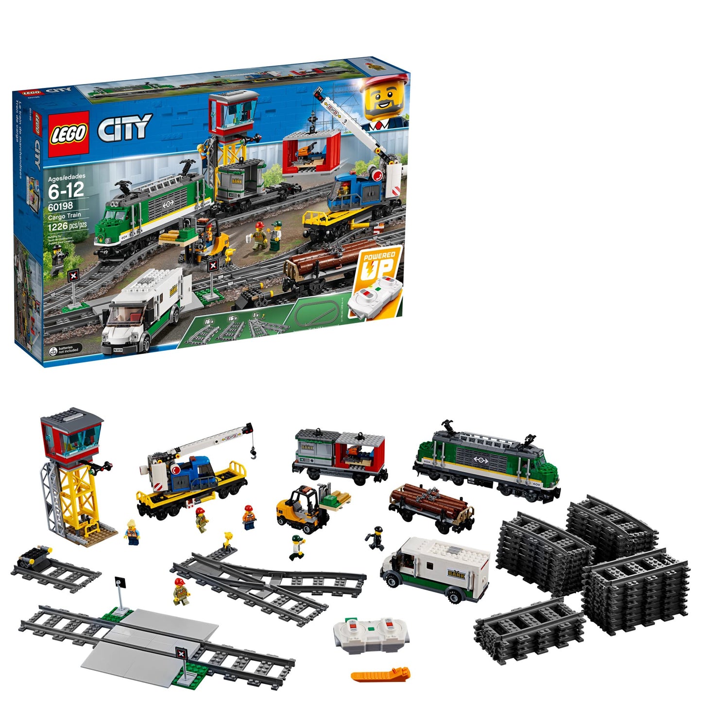 LEGO City Cargo Train 60198 – Remote-Control Train Set with Tracks (1226 Pieces)