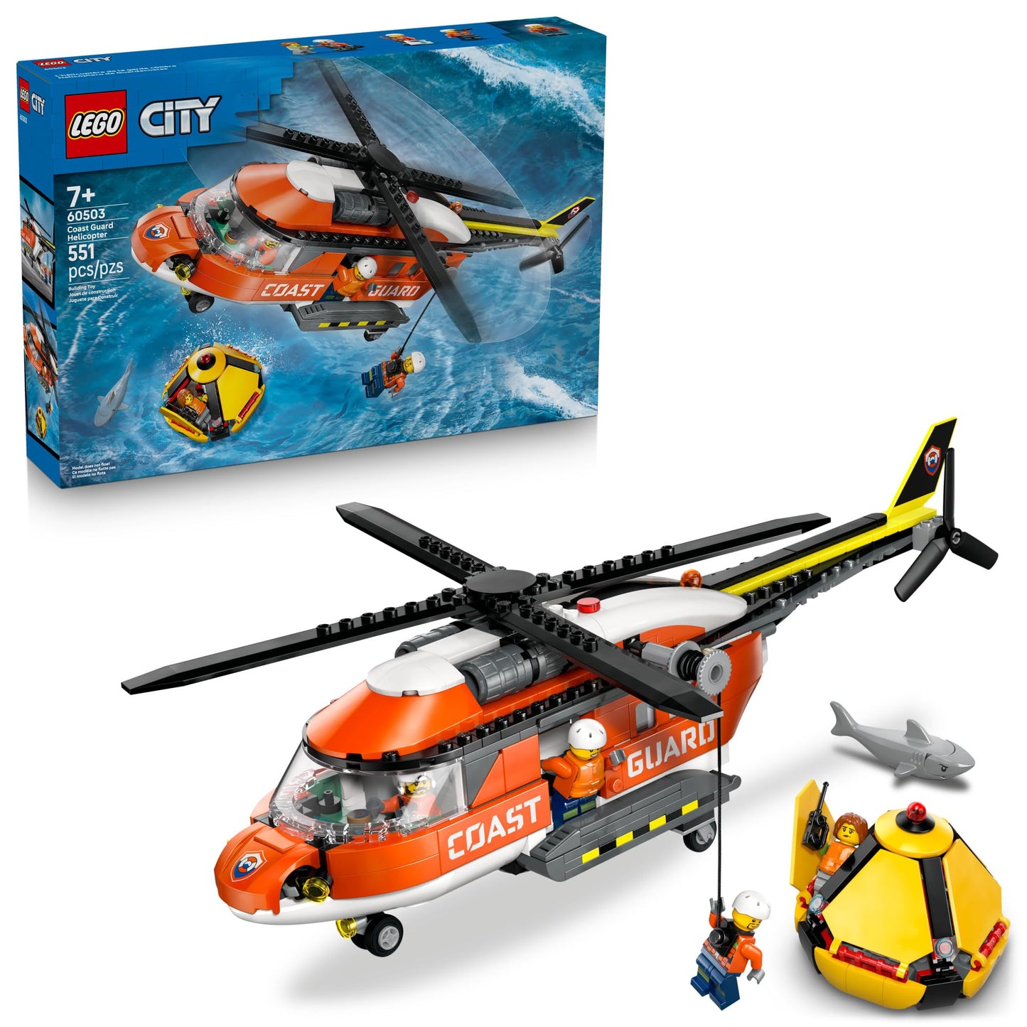 LEGO City Coast Guard Helicopter 60503 – 551-Piece Rescue Building Toy for Kids 7+