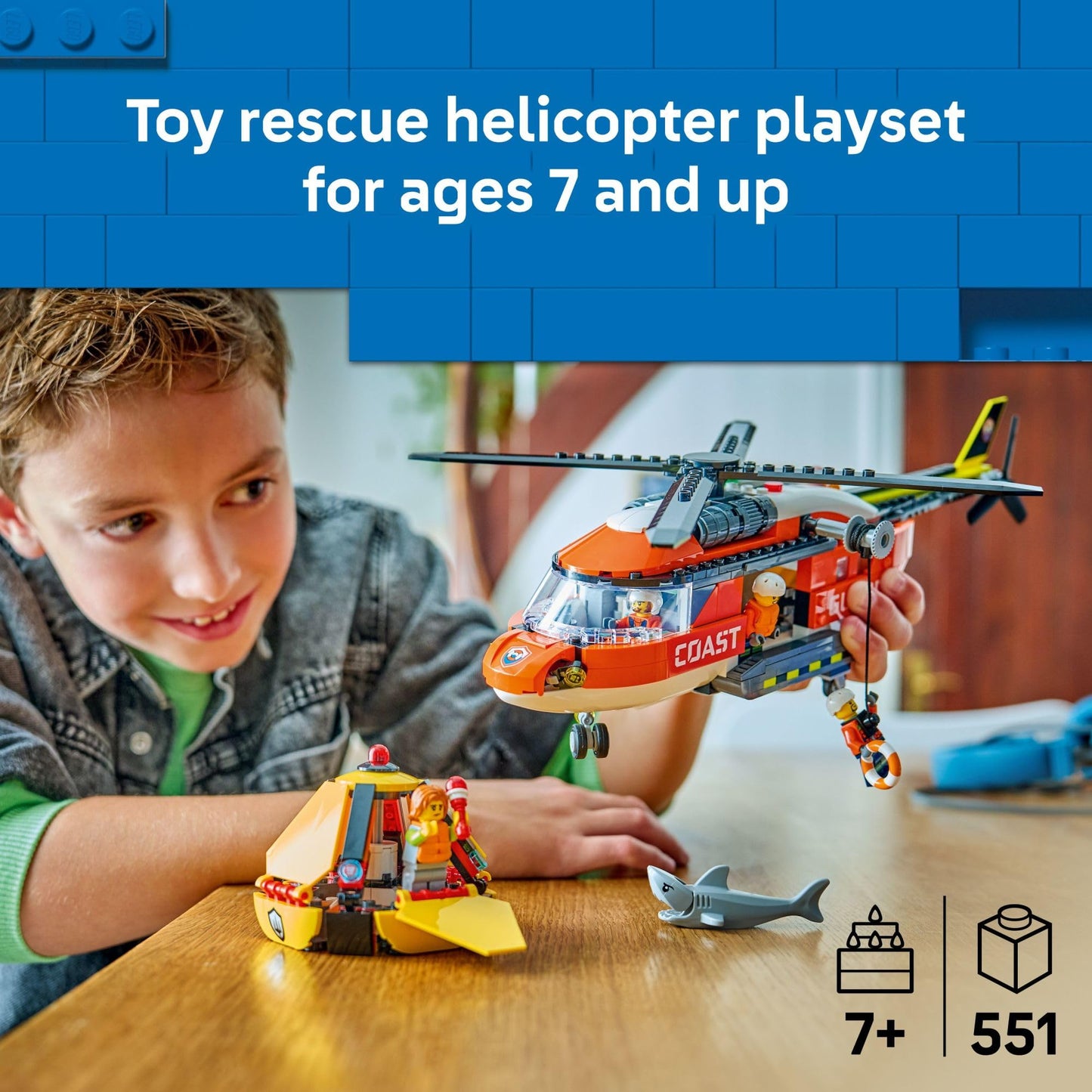 LEGO City Coast Guard Helicopter 60503 – 551-Piece Rescue Building Toy for Kids 7+