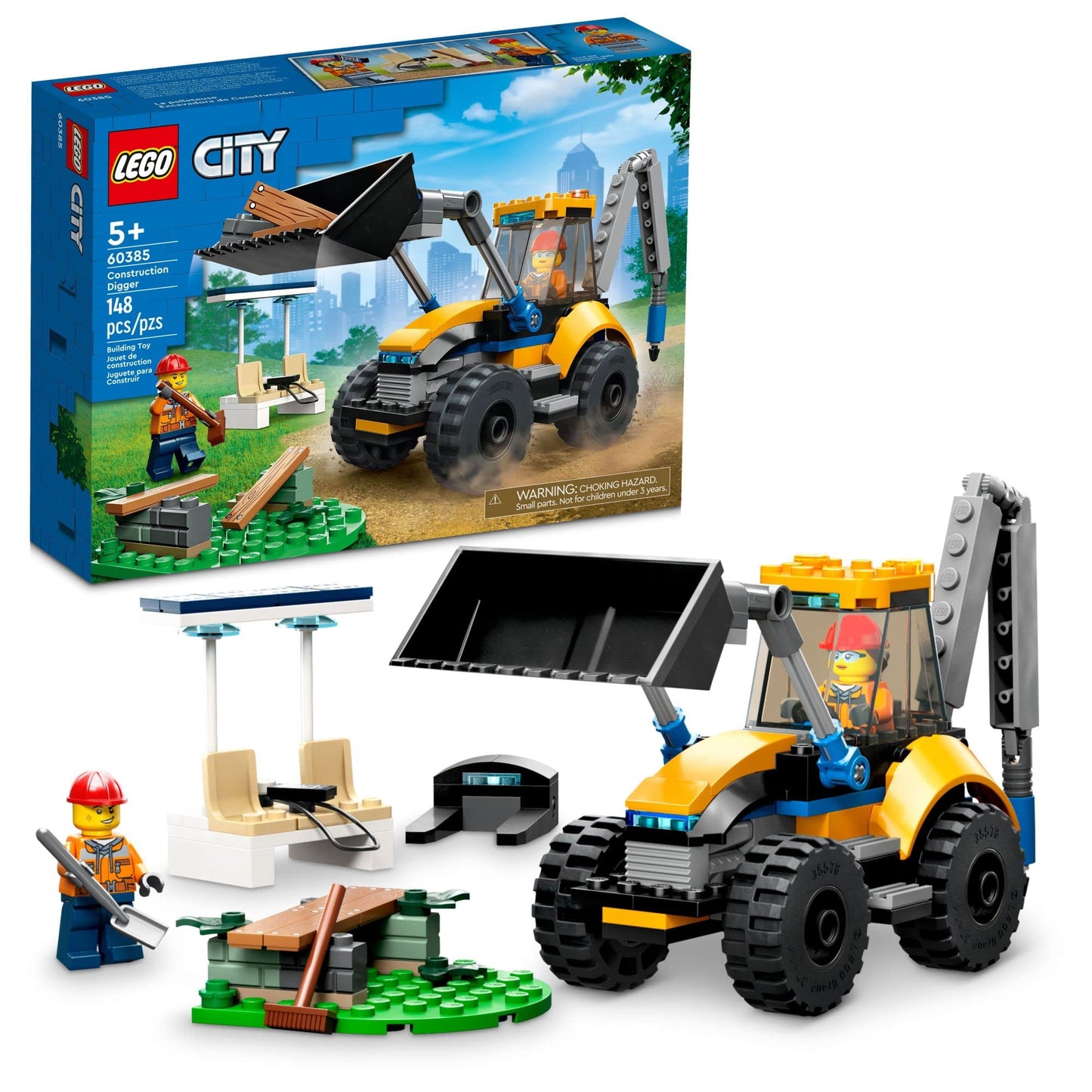LEGO City Construction Digger 60385 – Excavator Building Toy with Minifigures (Ages 5+)