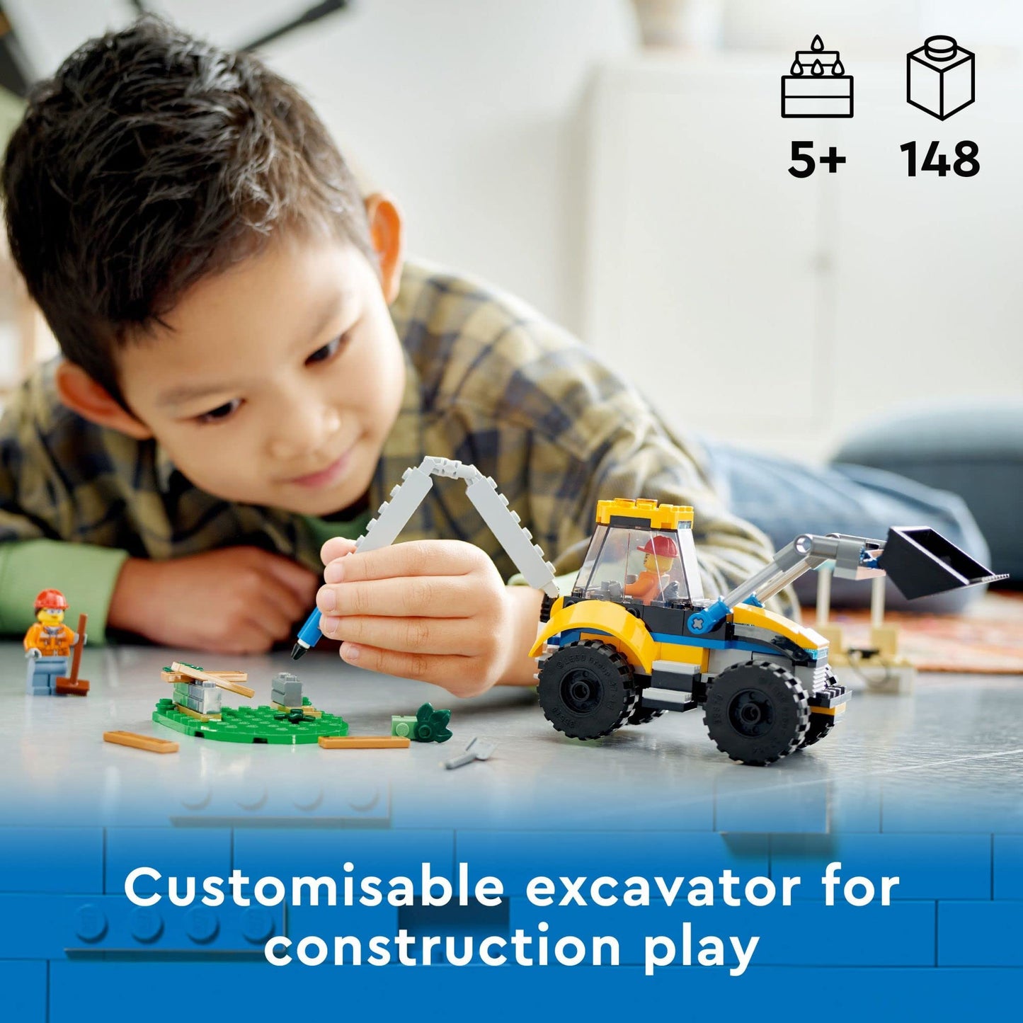 LEGO City Construction Digger 60385 – Excavator Building Toy with Minifigures (Ages 5+)