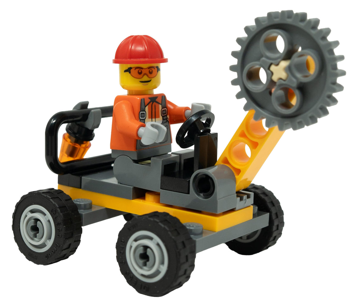 LEGO City Construction Worker Minifigure with Buzzsaw Vehicle - Authentic LEGO Figure