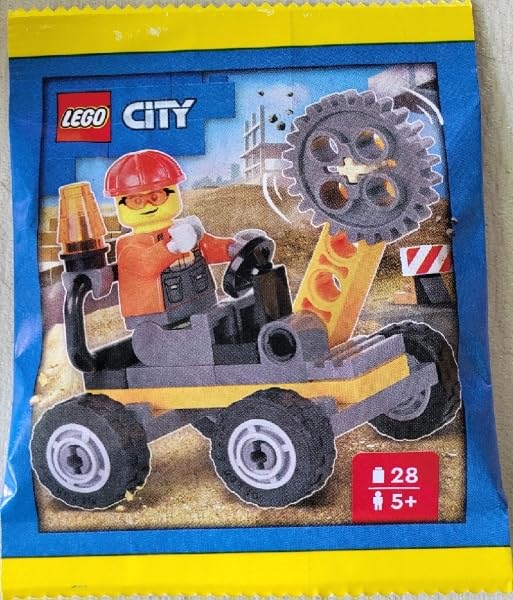 LEGO City Construction Worker Minifigure with Buzzsaw Vehicle - Authentic LEGO Figure