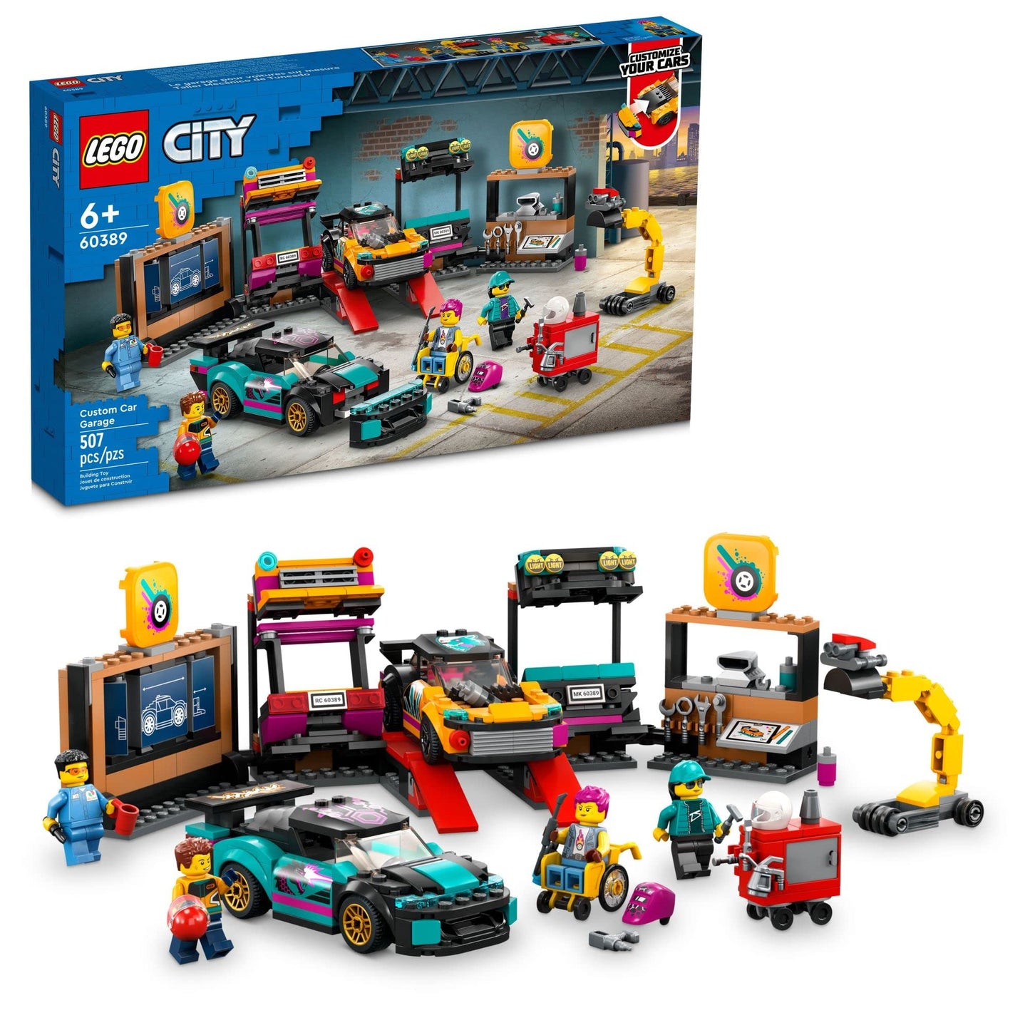 LEGO City Custom Car Garage 60389 – Build, Modify & Race with 507 Pieces