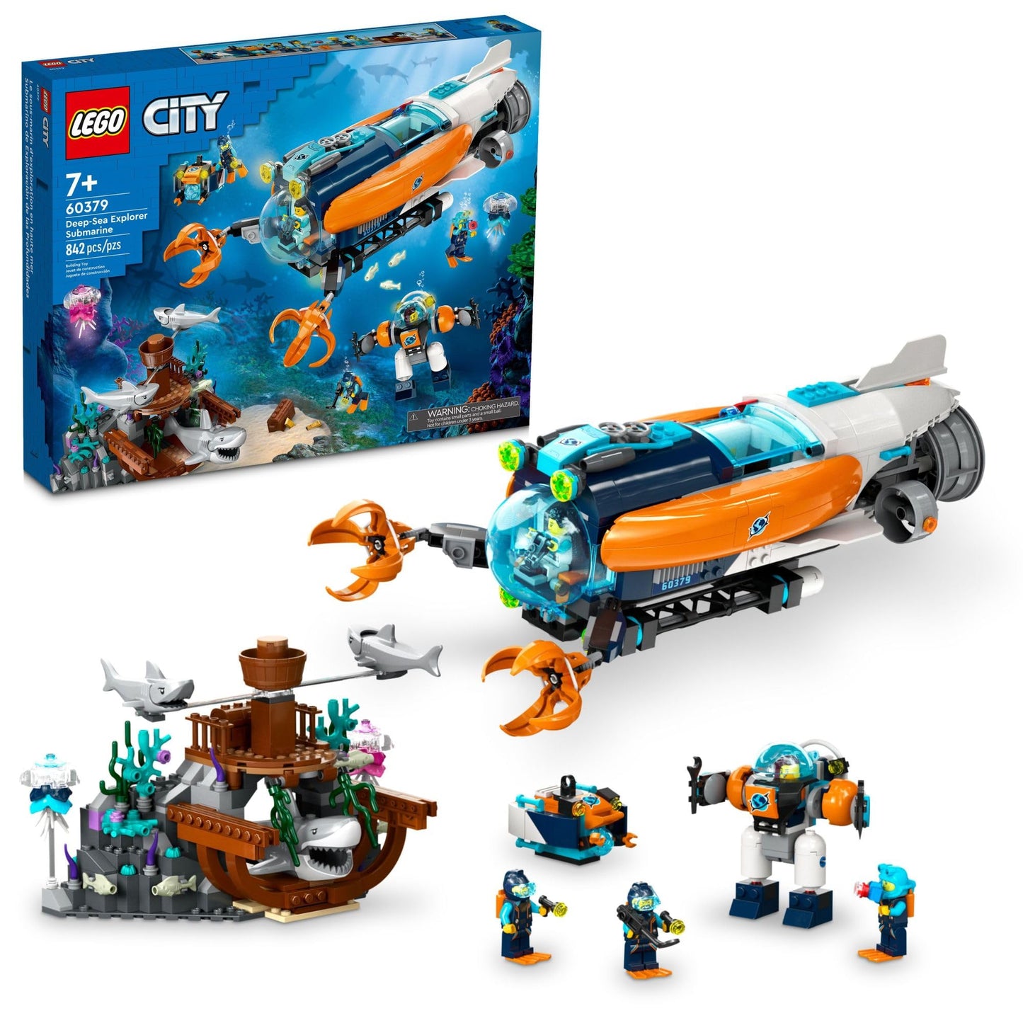 LEGO City Deep-Sea Explorer Submarine 60379 | Ocean Shipwreck Playset with 6 Minifigures