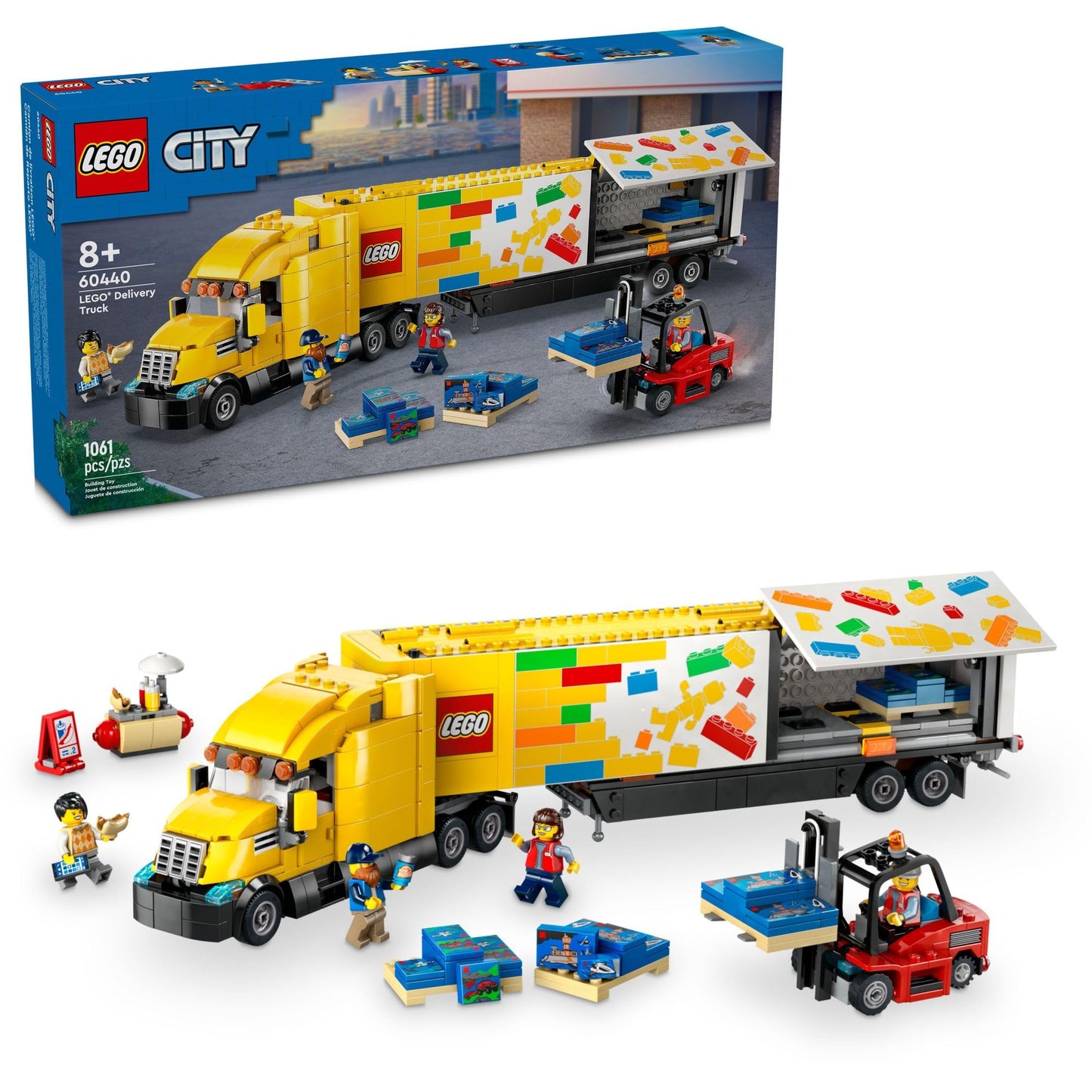 LEGO City Yellow Delivery Truck 60440 – Semitruck & Trailer with Forklift, 4 Minifigures