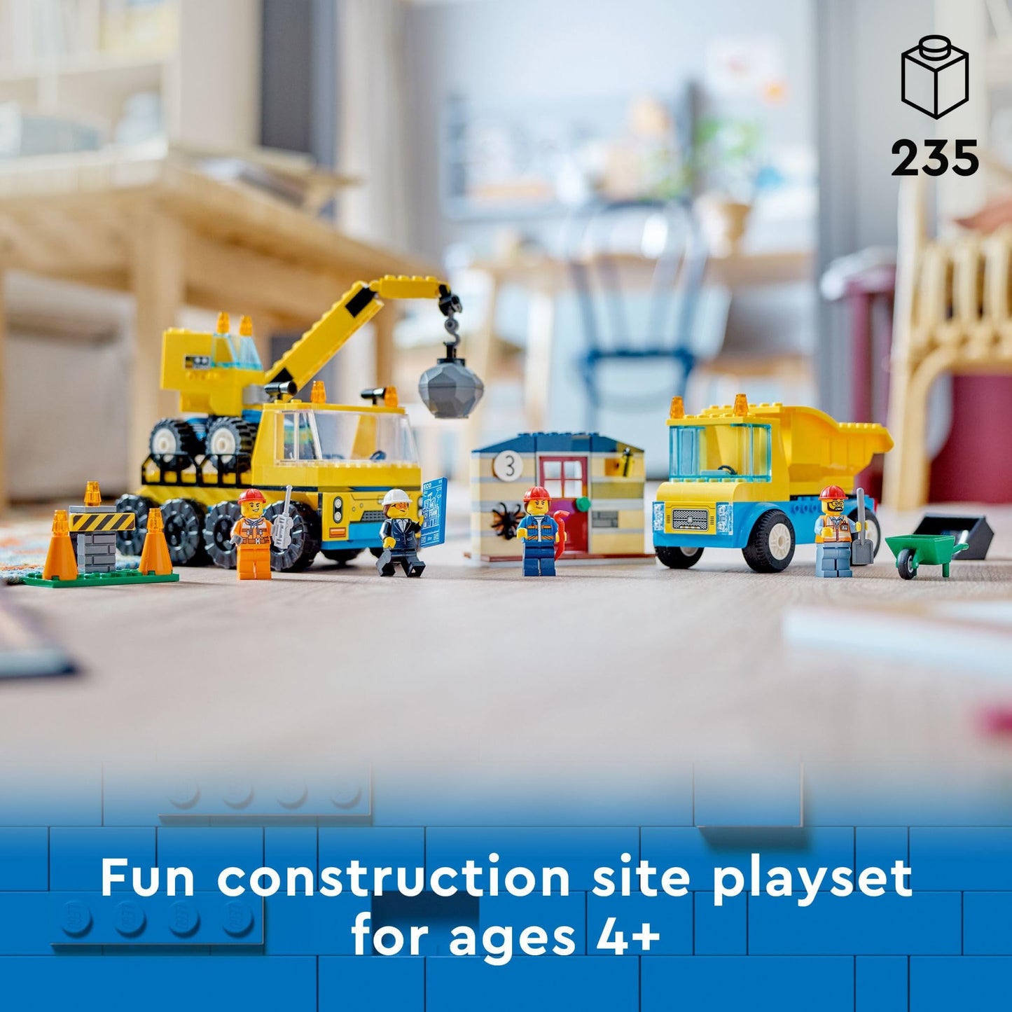 LEGO City Construction Trucks and Wrecking Ball Crane 60391 – 4+ Building Toy Set with 3 Vehicles, Abandoned House & Minifigures