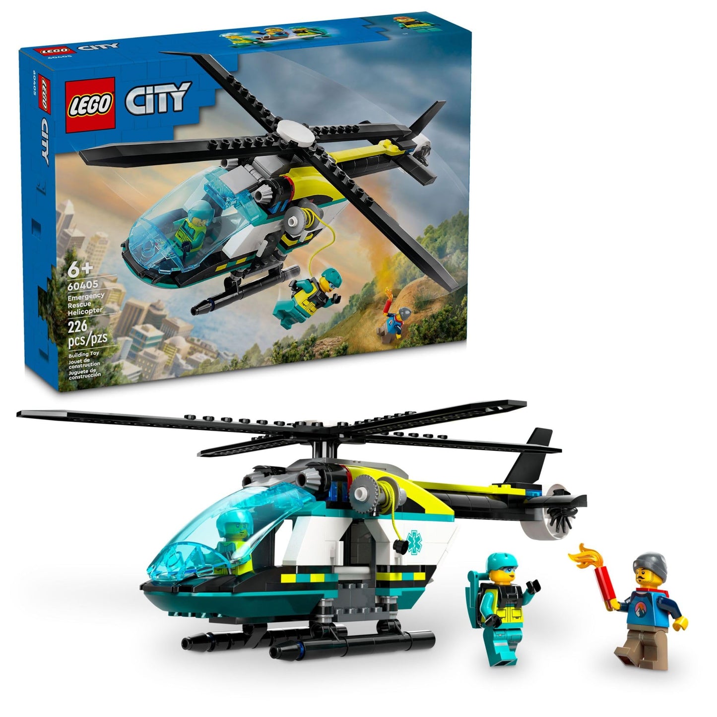 LEGO City Emergency Rescue Helicopter 60405 – Action-Packed Rescue Playset for Ages 6+