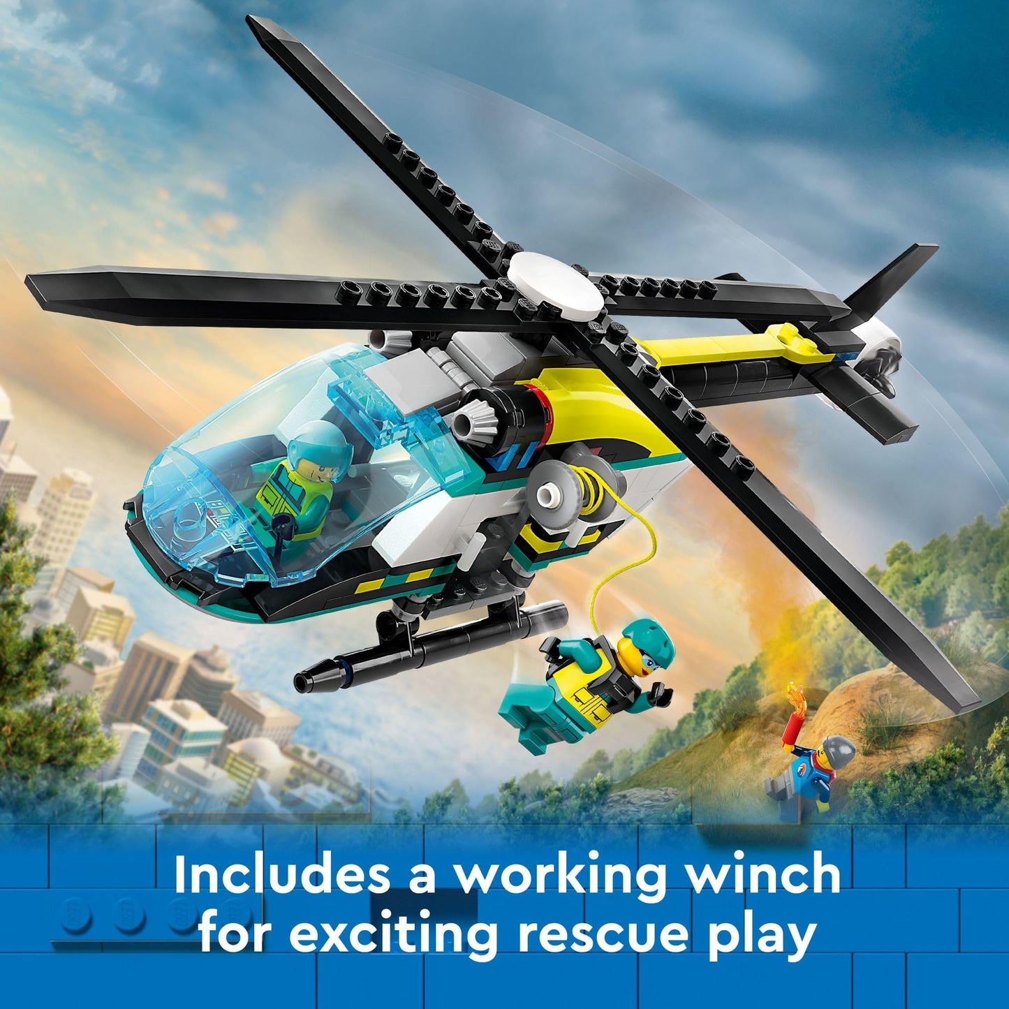 LEGO City Emergency Rescue Helicopter 60405 – Action-Packed Rescue Playset for Ages 6+