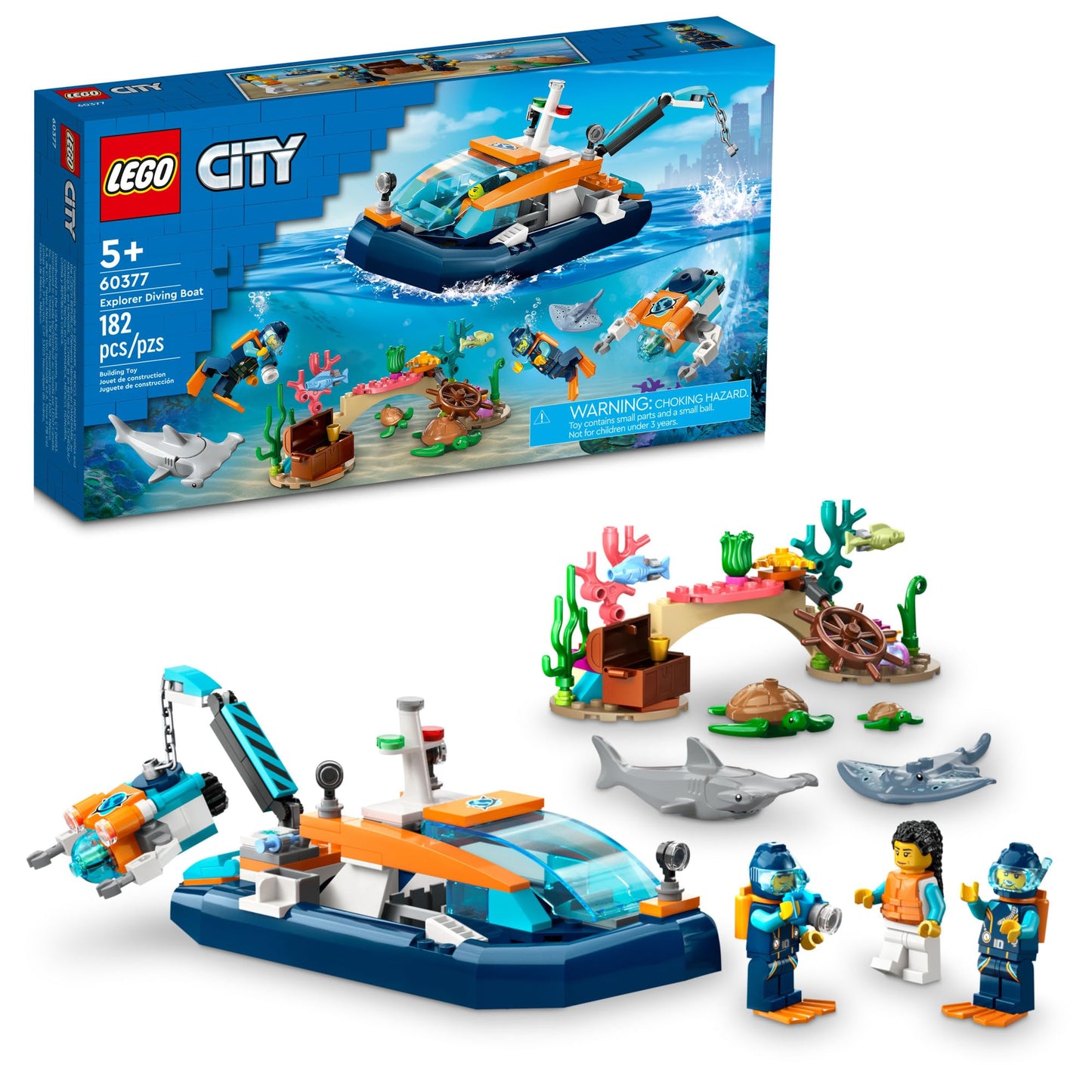 LEGO City Explorer Diving Boat 60377 – Ocean Adventure Set with Coral Reef