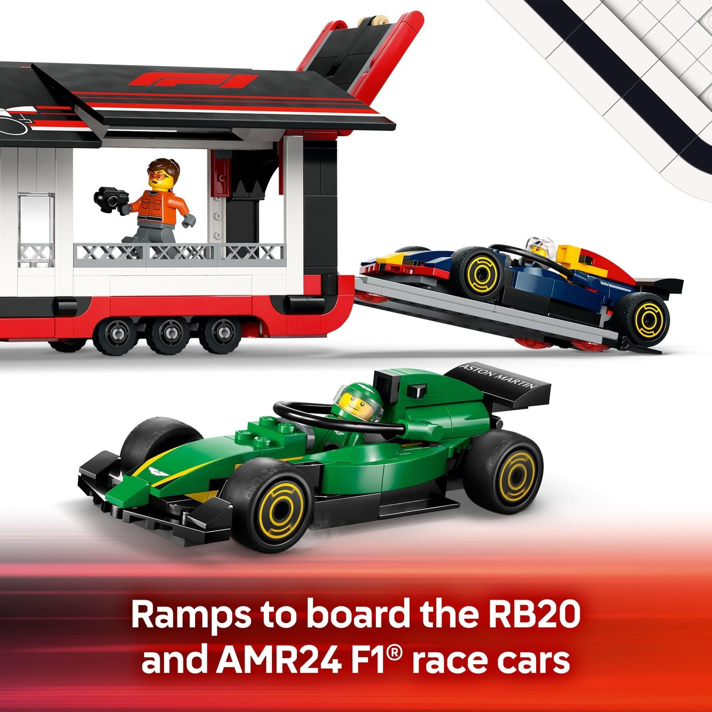 LEGO City F1 Truck with RB20 & AMR24 F1 Cars (60445) – Buildable Race Playset
